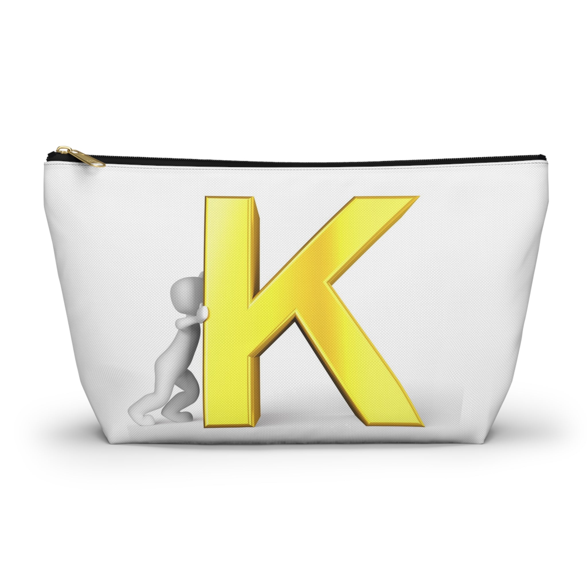 Yellow Letter K Monogram Accessory Pouch | Initial K Makeup Bag