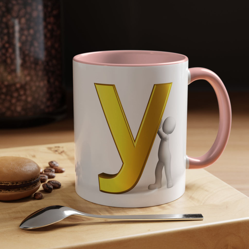 Goldener Buchstabe Y mit 3D-Figur Akzent Kaffeetasse | Initialen Monogramm