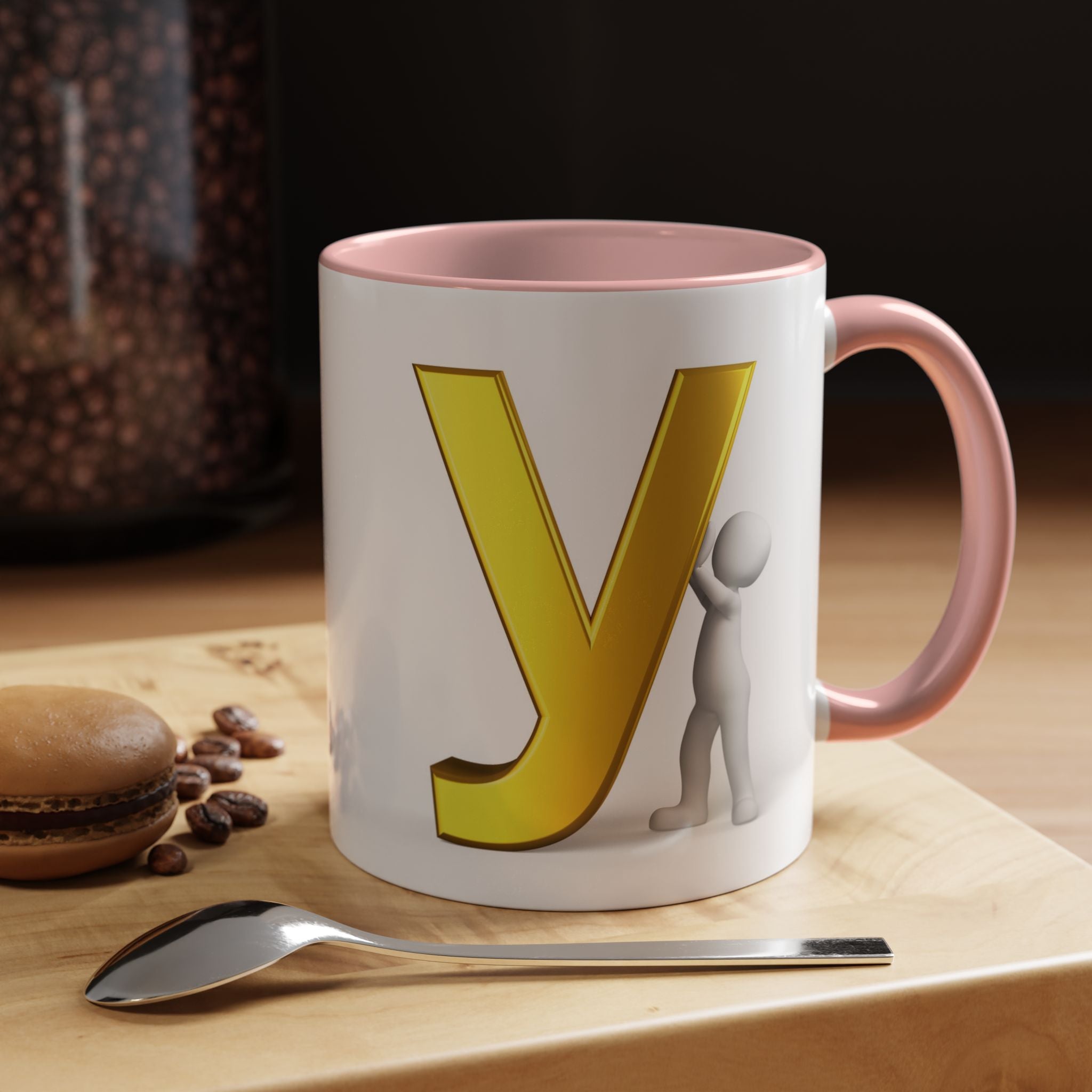 Goldener Buchstabe Y mit 3D-Figur Akzent Kaffeetasse | Initialen Monogramm