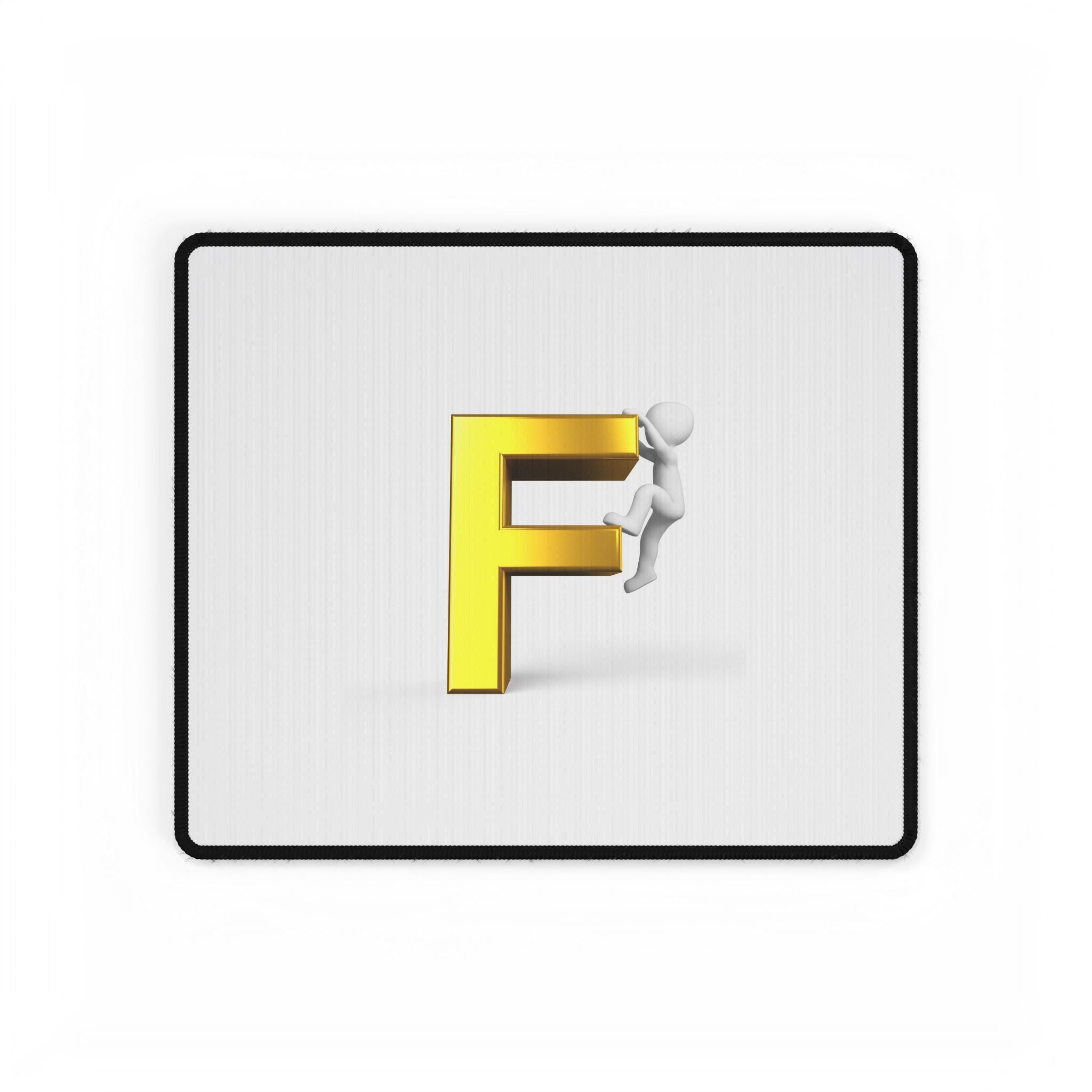 Climbing Stick Figure on Gold Letter F Desk Mat | Large Mousepad