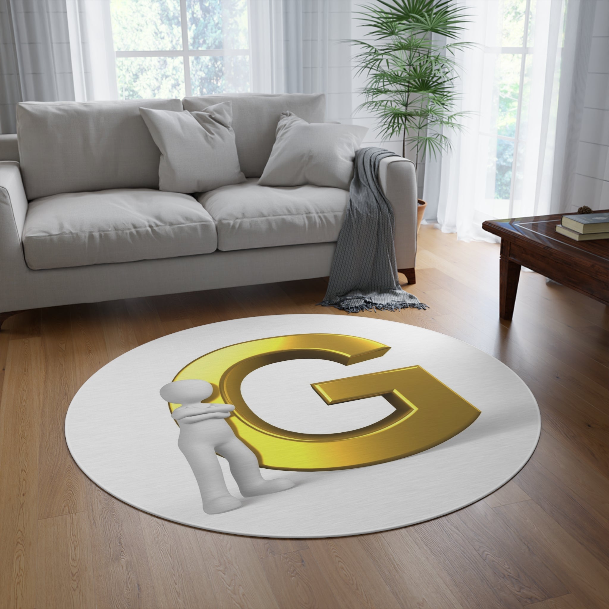 Gold Letter G Round Rug | Monogram Initial Accent Mat