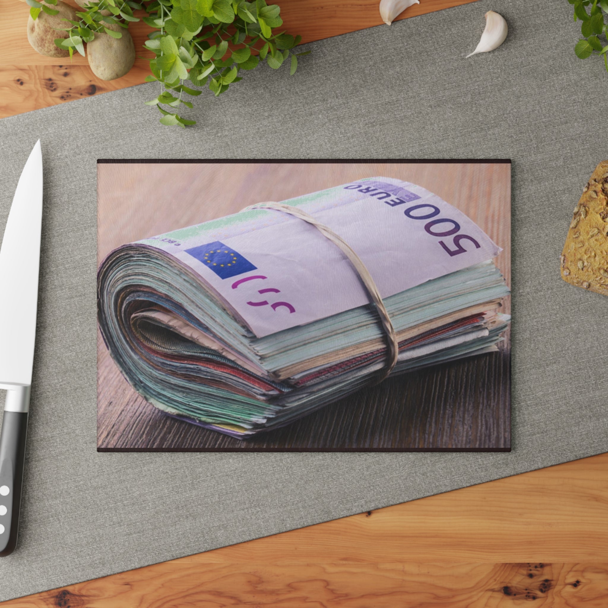 Stacked Euro Banknotes Glass Cutting Board | Money Photo Kitchen Decor