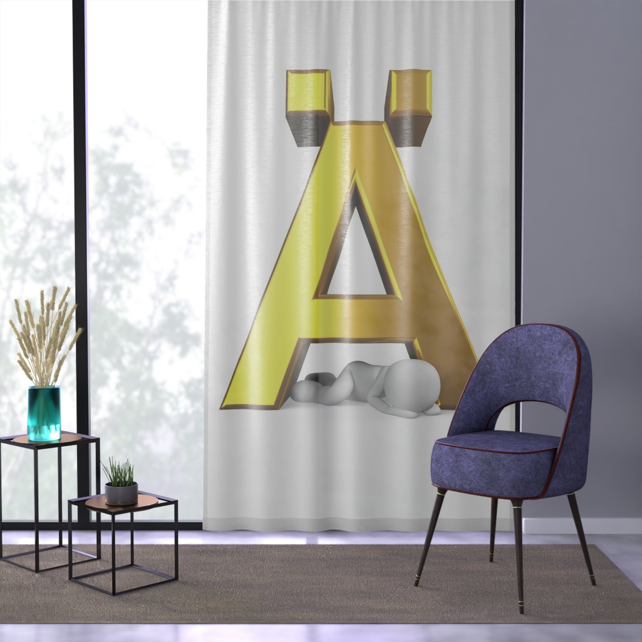 Gold 3D Letter Ä Window Curtain | Monogram Alphabet Curtain