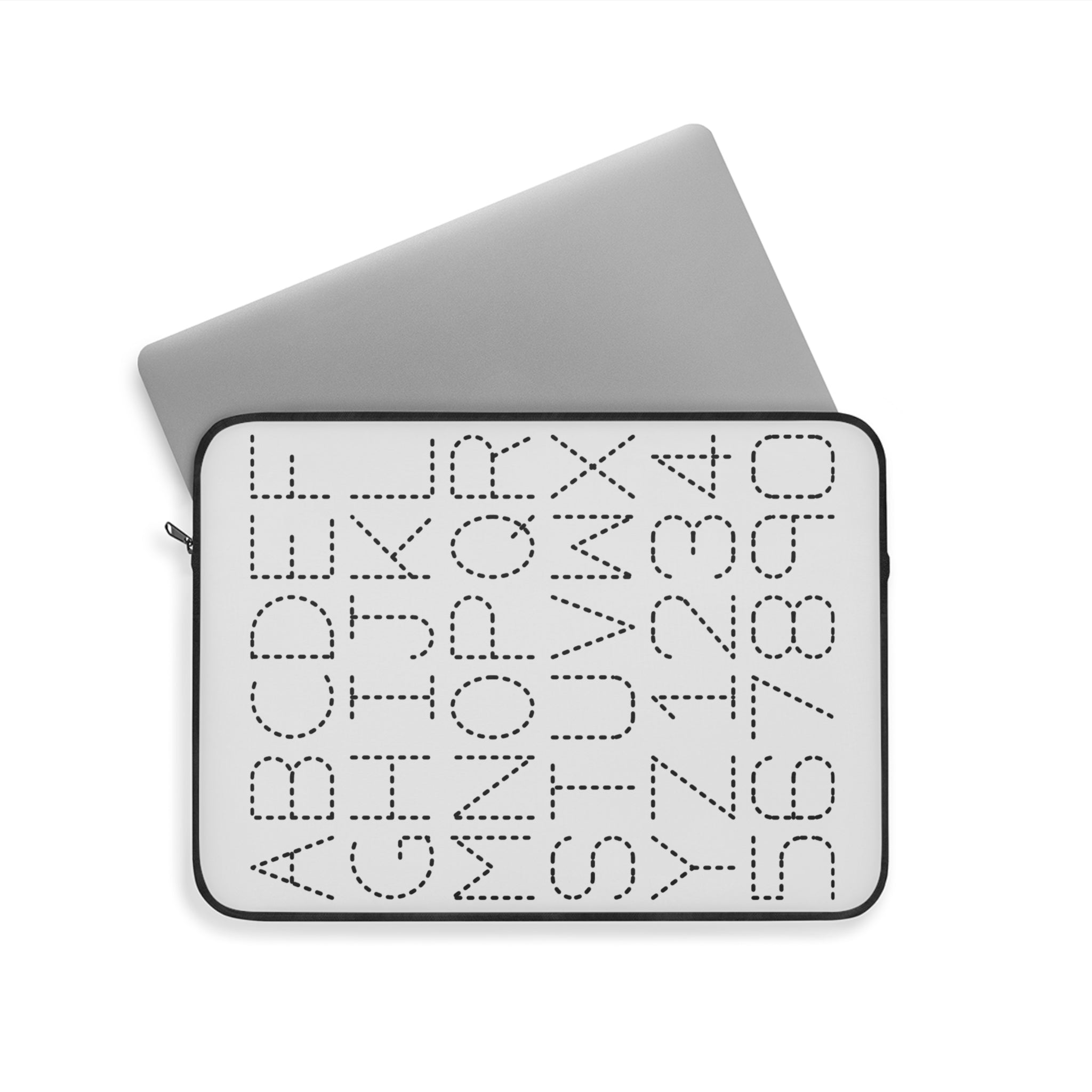 Dotted Alphabet and Numbers Laptop Sleeve | Monochrome Typographic Design