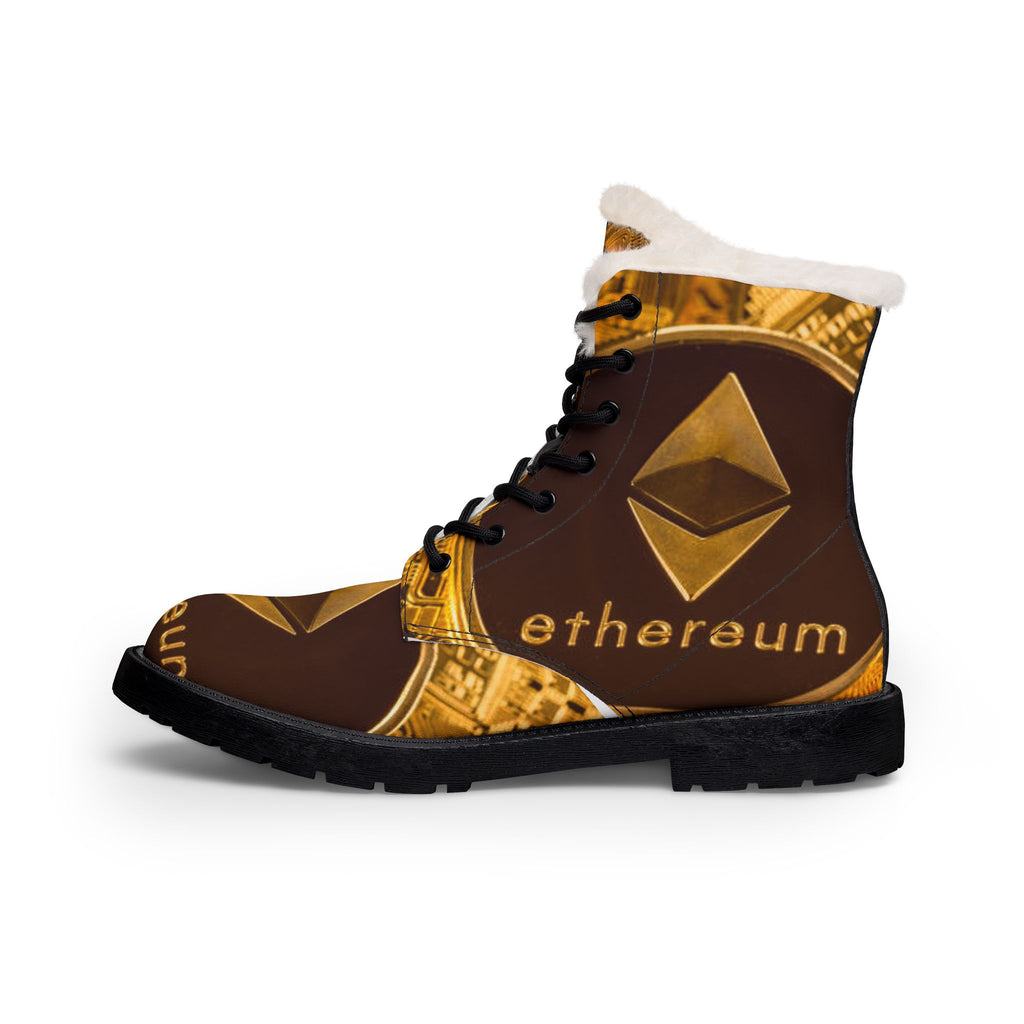 Ethereum Crypto Logo Boots | Fur Lined Leather Boots