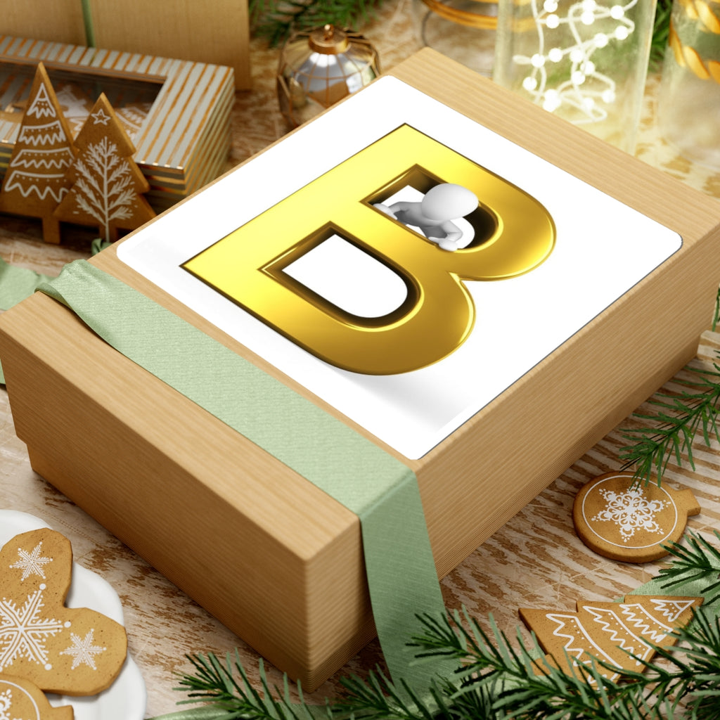 Gold 3D Letter B with Figure kiss-cut sticker | Monogram Sticker