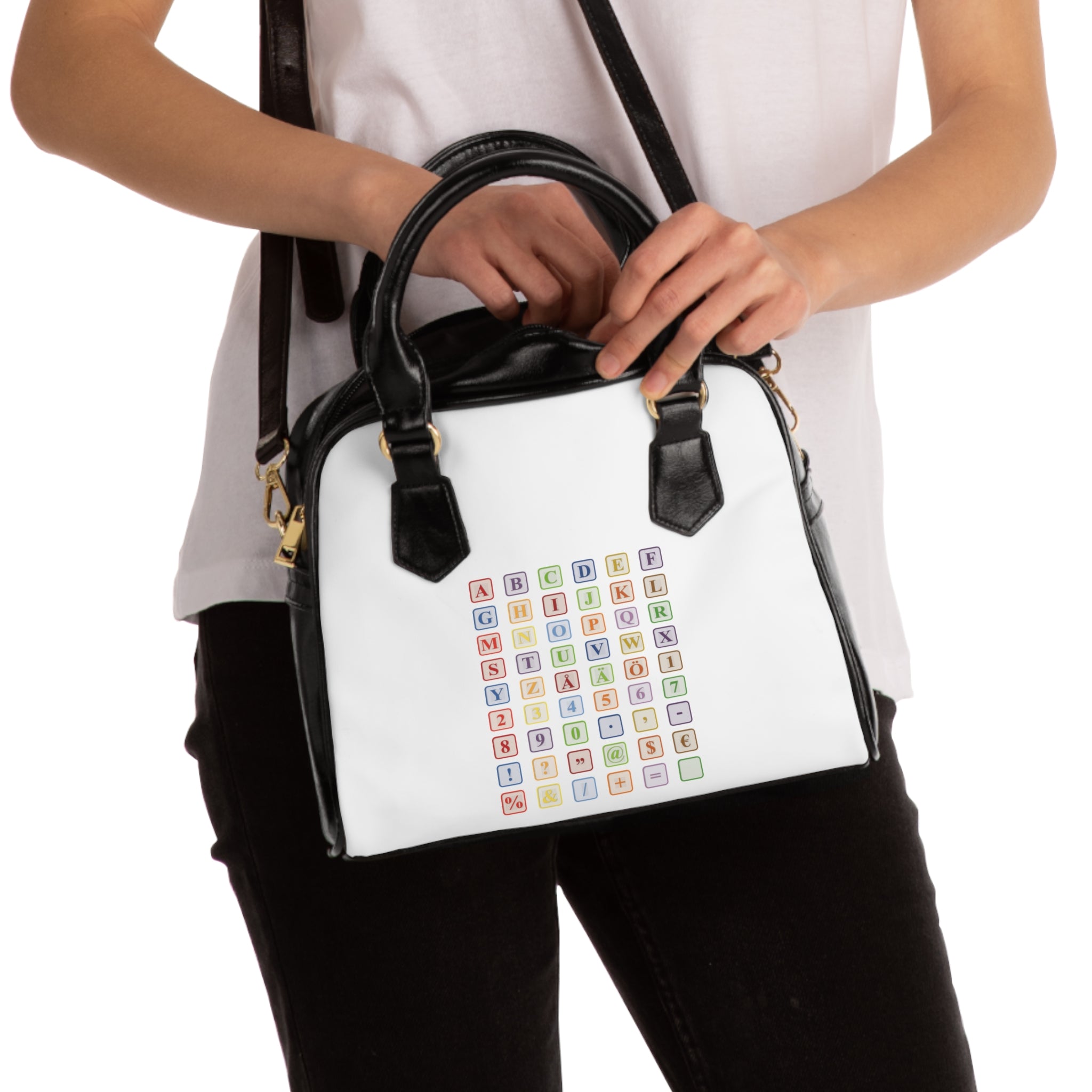 Alphabet Blocks Shoulder Bag | Colorful Letter Grid, Kids Pattern