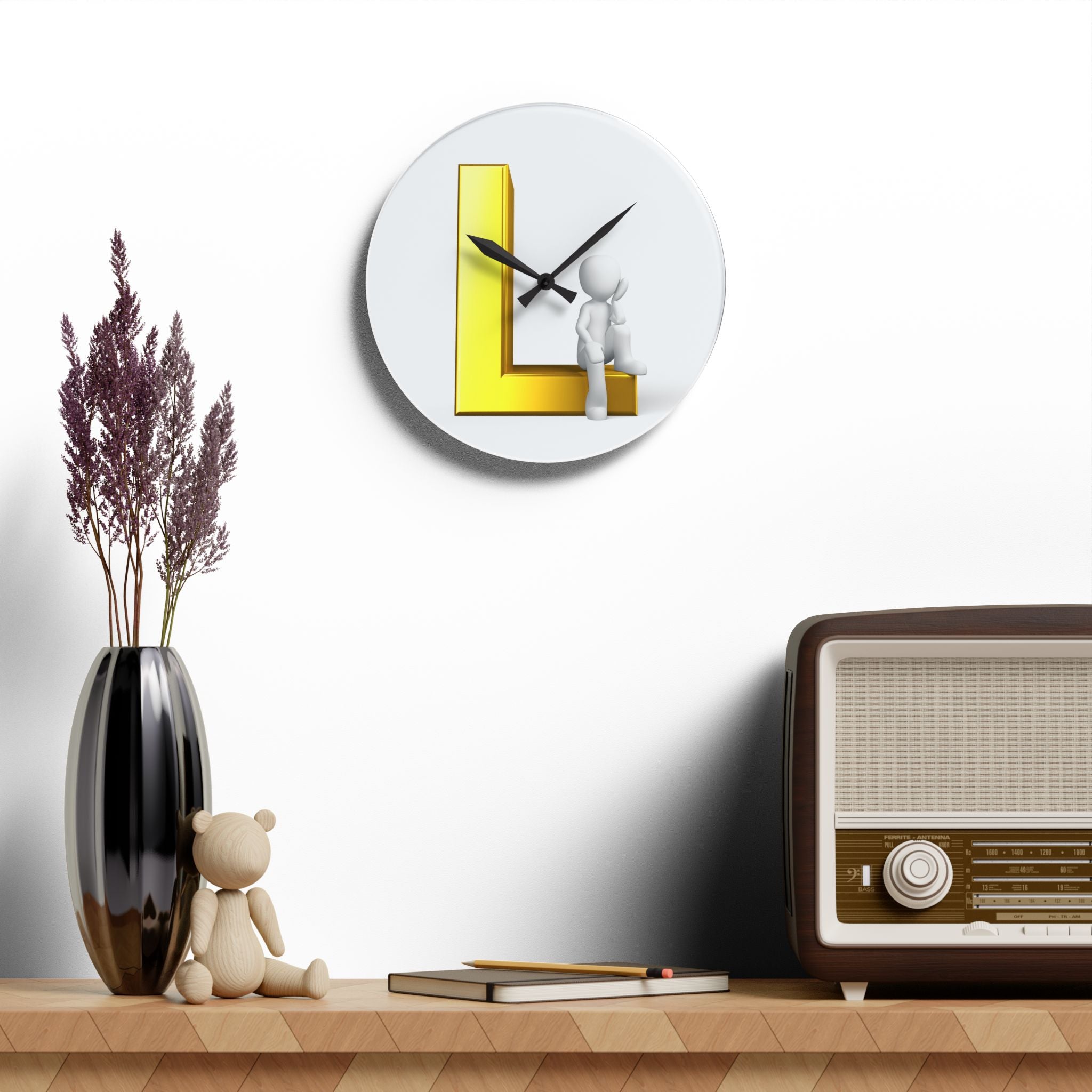 3D Letter L Design Acrylic Wall Clock | Initial Monogram Decor