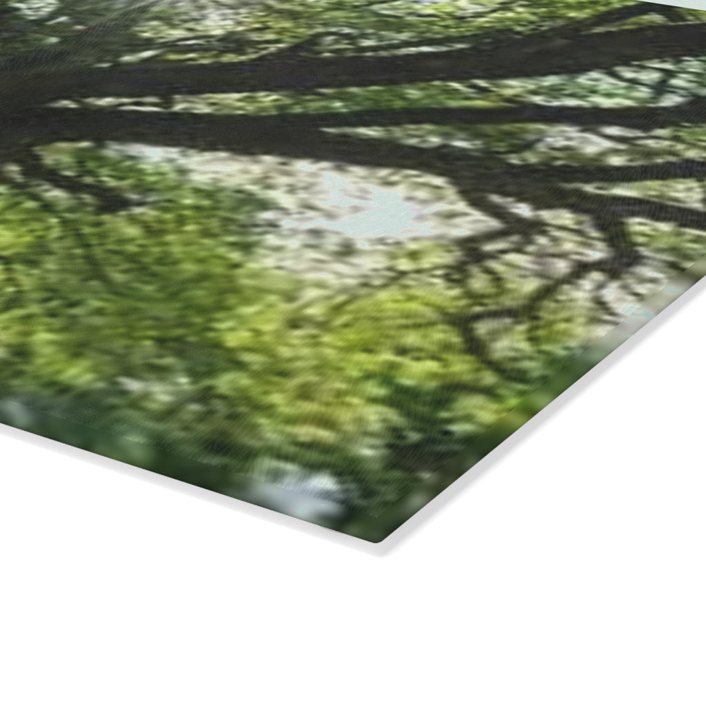 Sunlit Oak Tree Glass Cutting Board | Forest Nature Kitchen Decor
