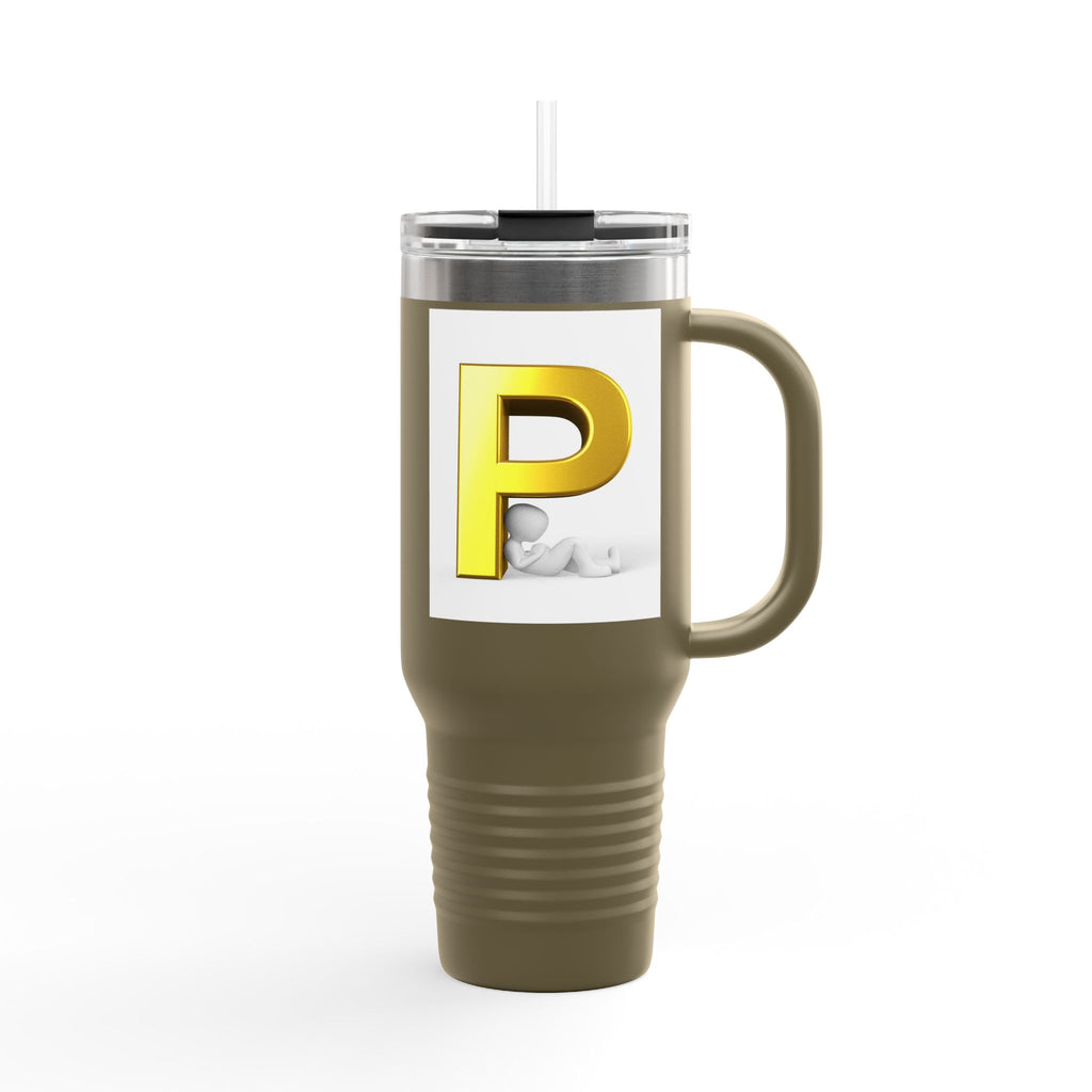 Gold Letter P Monogram Travel Mug | 40oz Insulated Tumbler