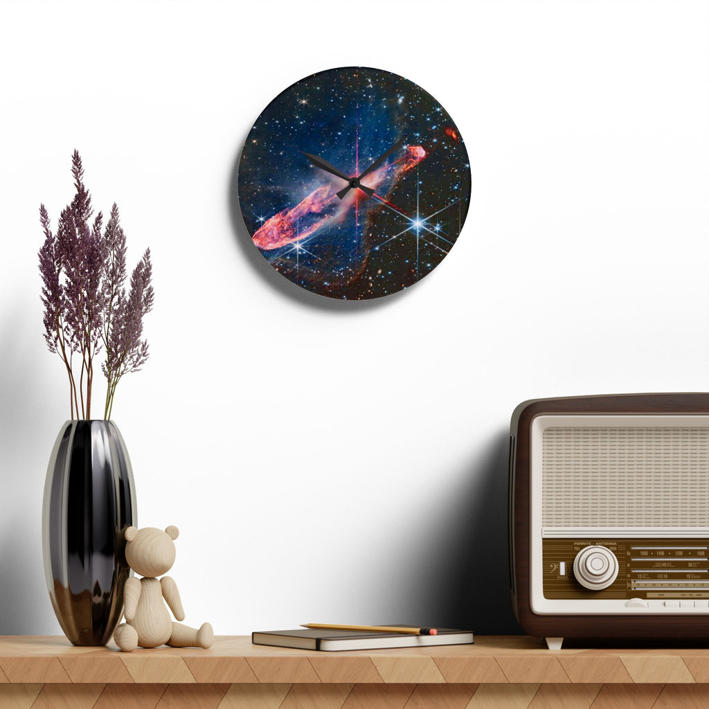 Galaxy Nebula Space Art Acrylic Wall Clock | Cosmic Starburst Decor