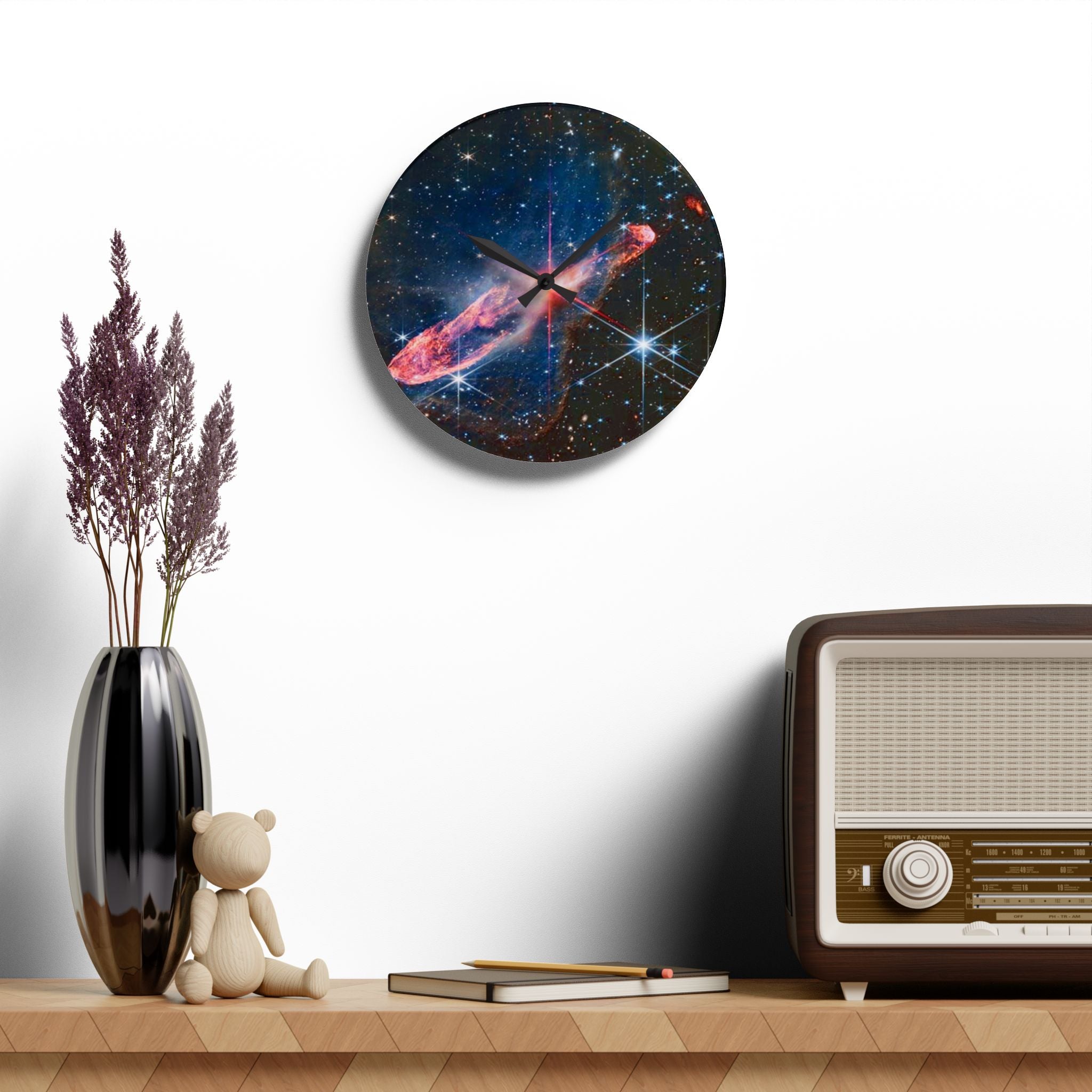 Galaxy Nebula Space Art Acrylic Wall Clock | Cosmic Starburst Decor