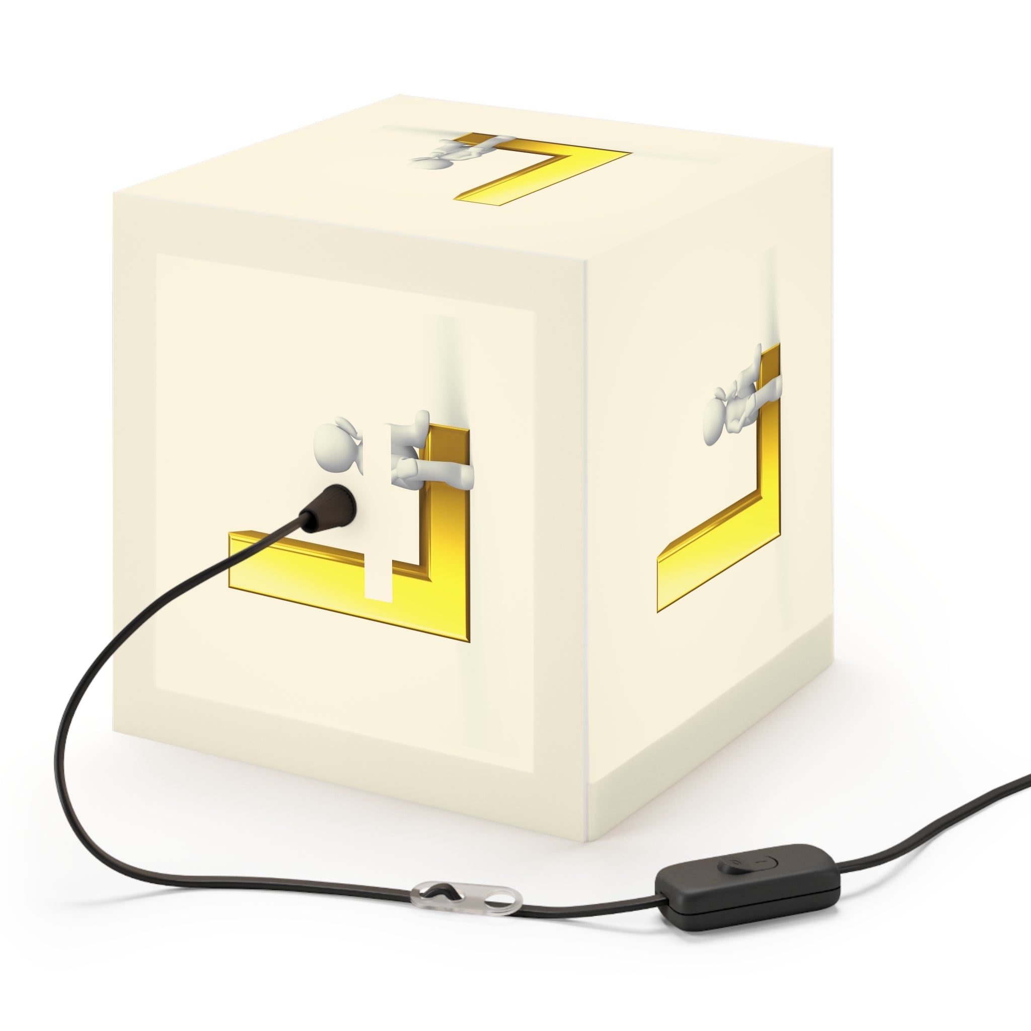 3D Stick Figure with Gold Letter L Light Cube Lamp | Modern Nursery Accent