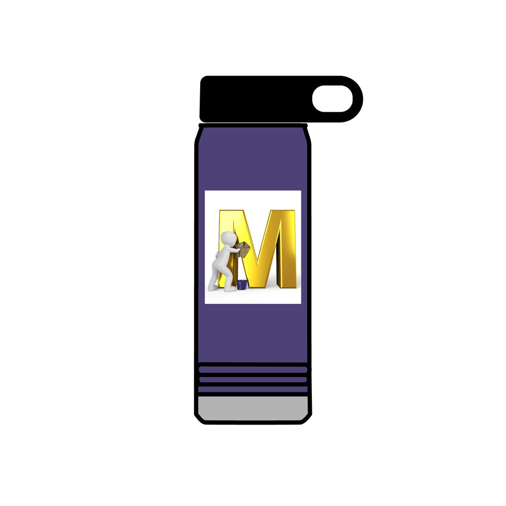 3D Worker with Gold Letter M Water Bottle | 20oz Slim Stainless Bottle