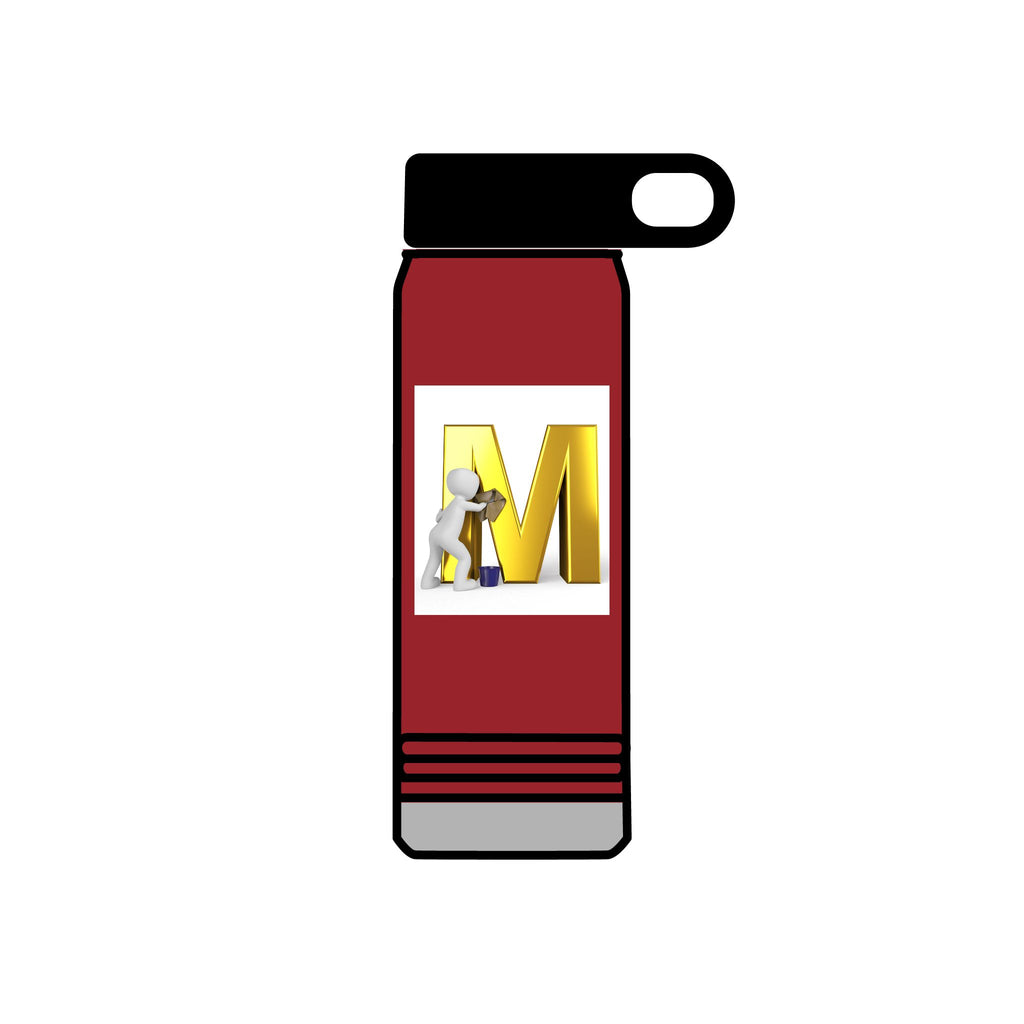 3D Worker with Gold Letter M Water Bottle | 20oz Slim Stainless Bottle