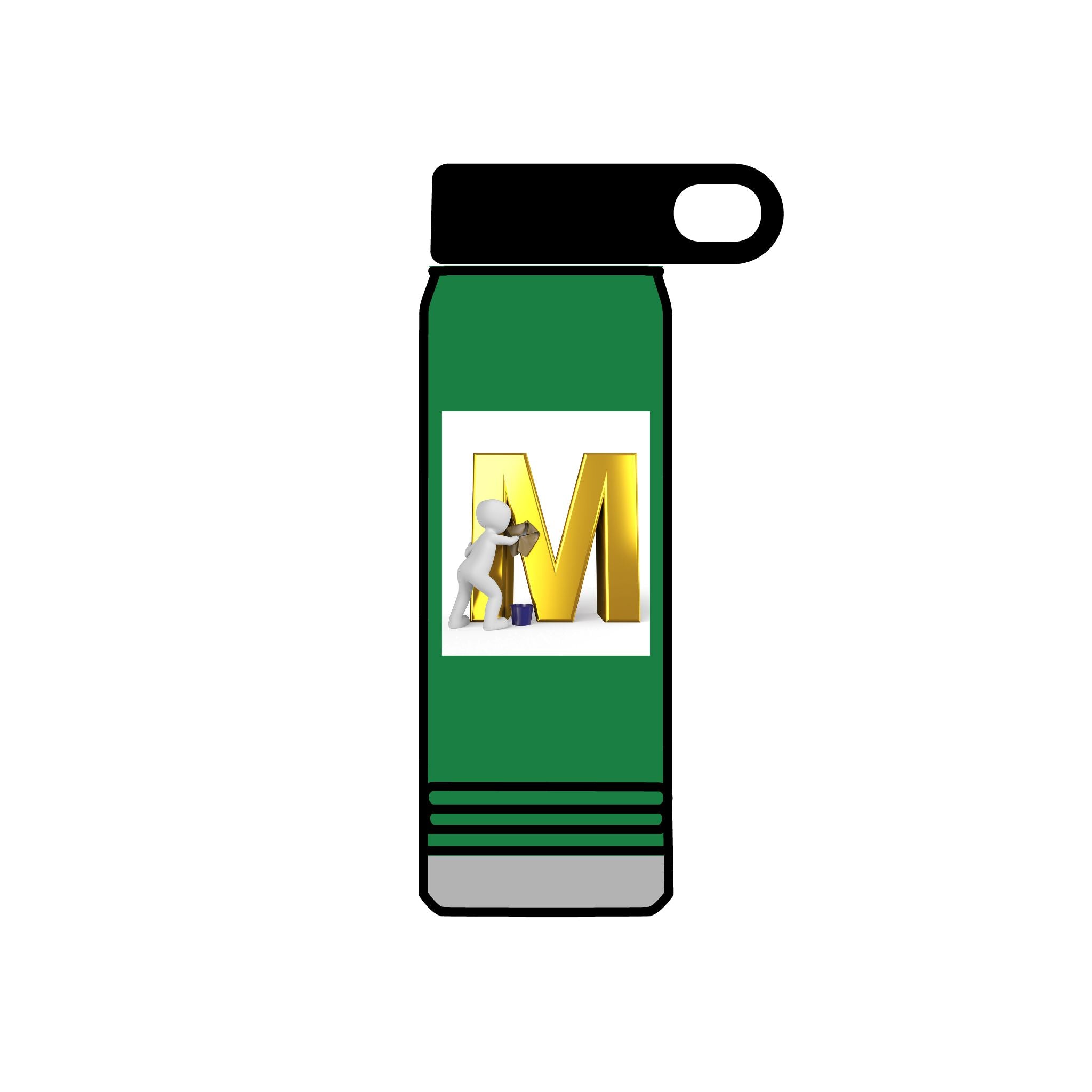 3D Worker with Gold Letter M Water Bottle | 20oz Slim Stainless Bottle