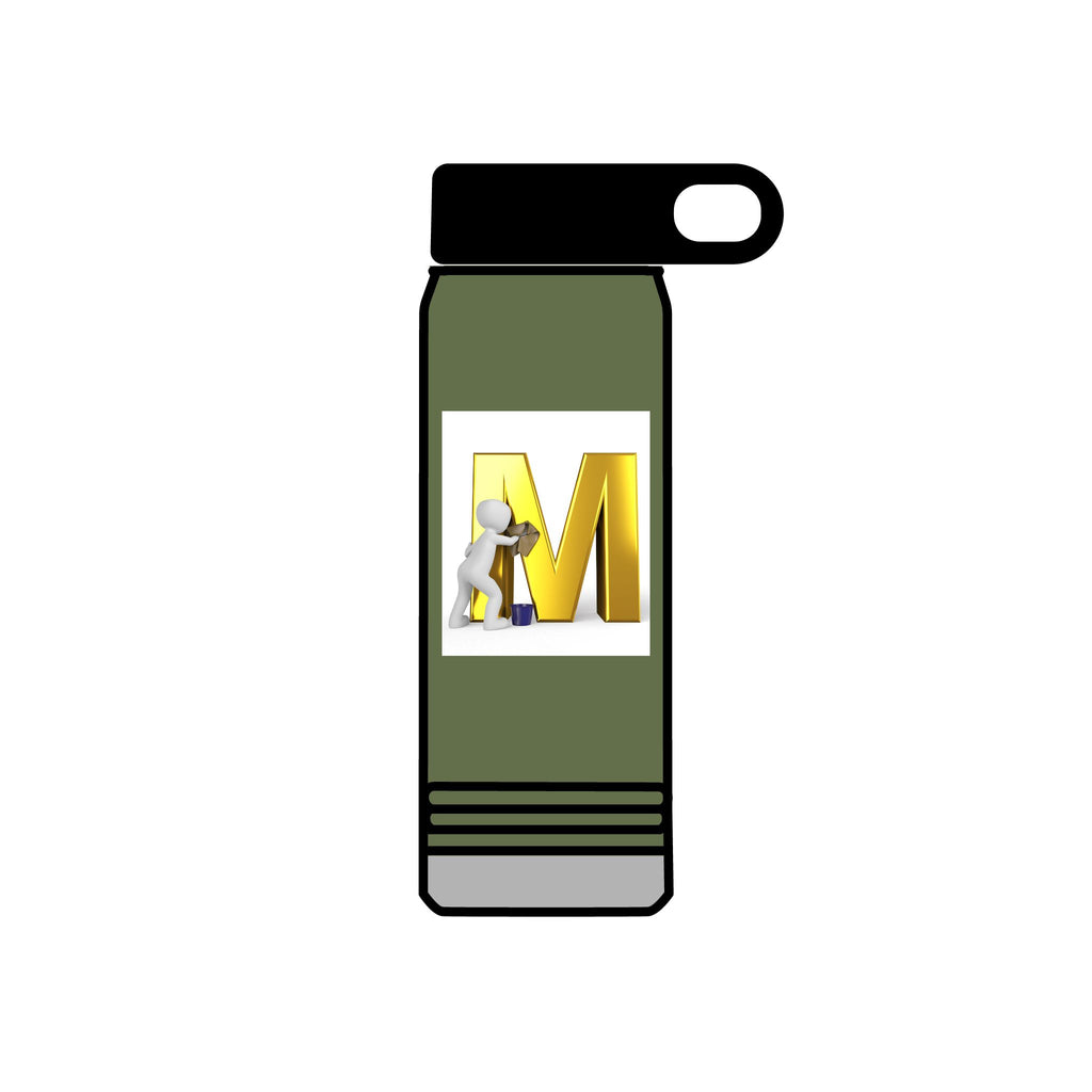 3D Worker with Gold Letter M Water Bottle | 20oz Slim Stainless Bottle