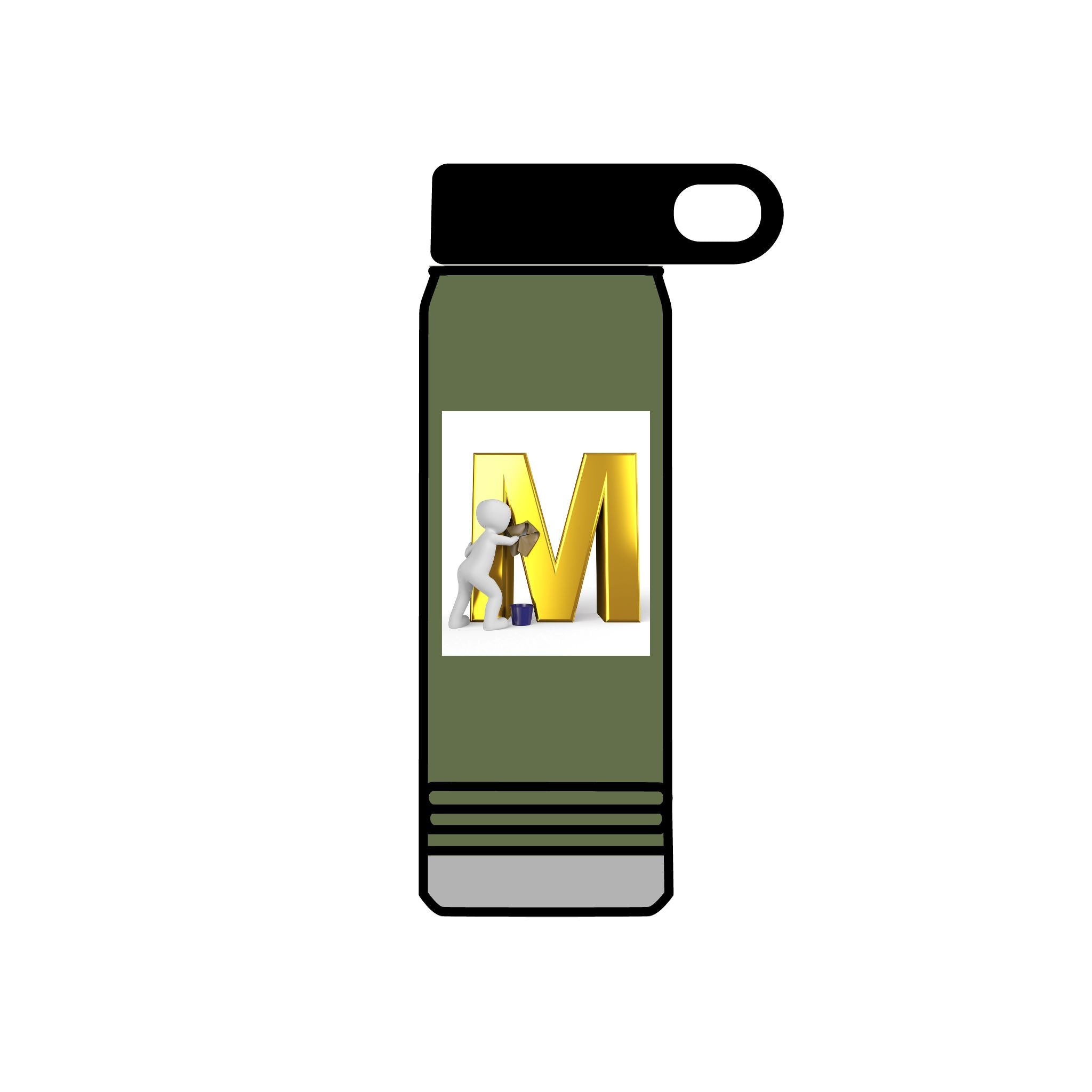 3D Worker with Gold Letter M Water Bottle | 20oz Slim Stainless Bottle