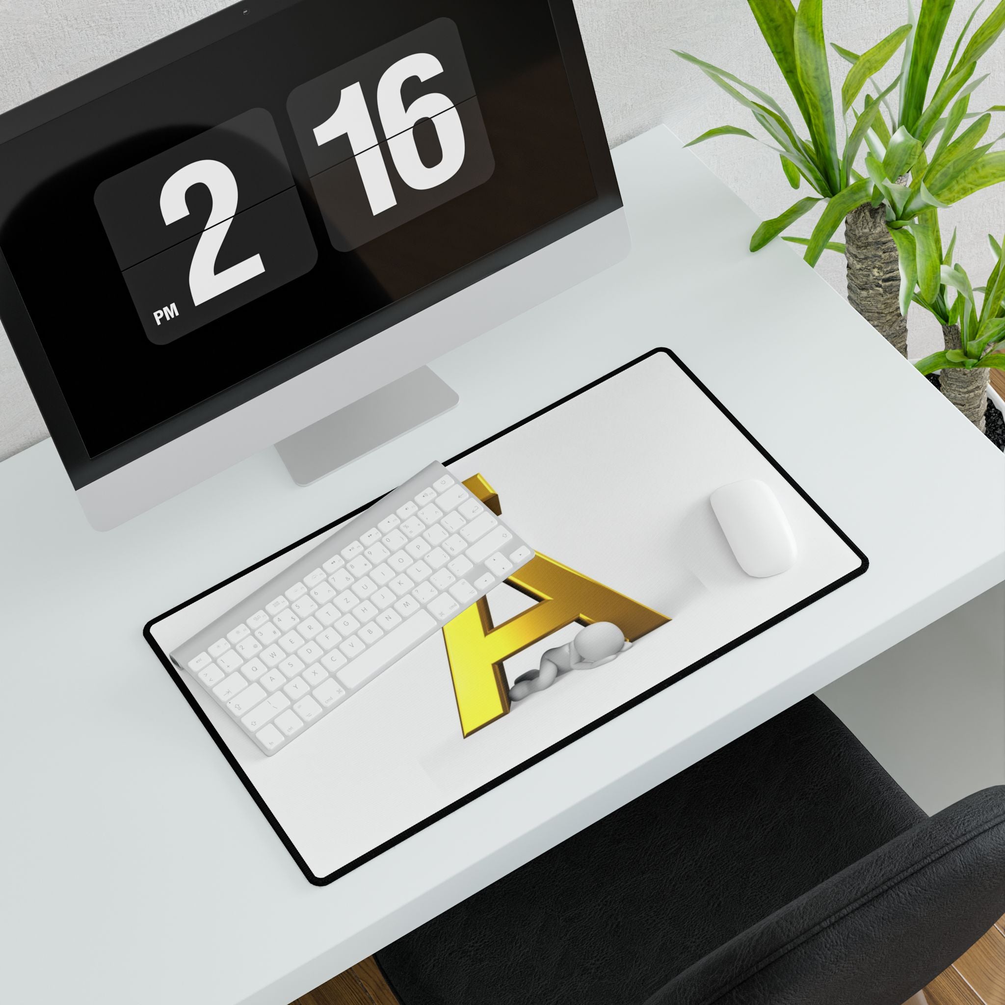 Gold Ä Letter Design Desk Mat | Typographic Keyboard Mouse Pad