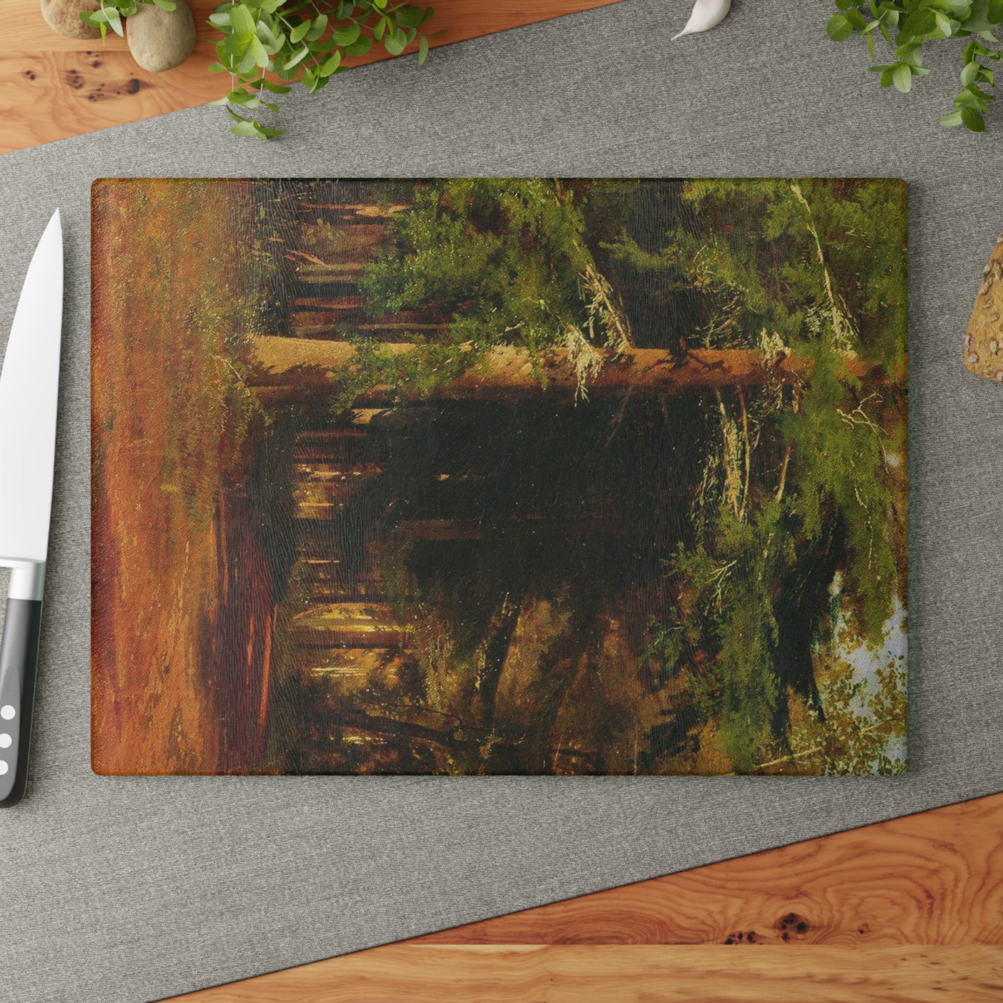 Forest Path Painting Glass Cutting Board | Woodland Landscape Art