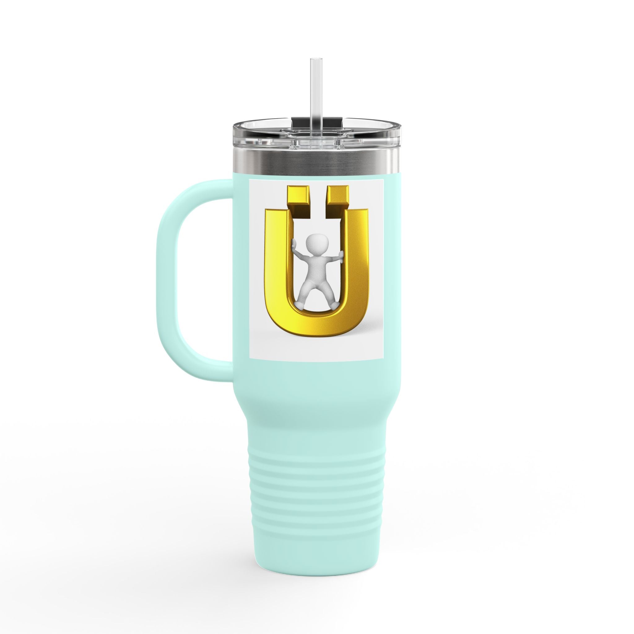 Golden Letter Ü with Figure 40oz Travel Mug | Insulated Tumbler