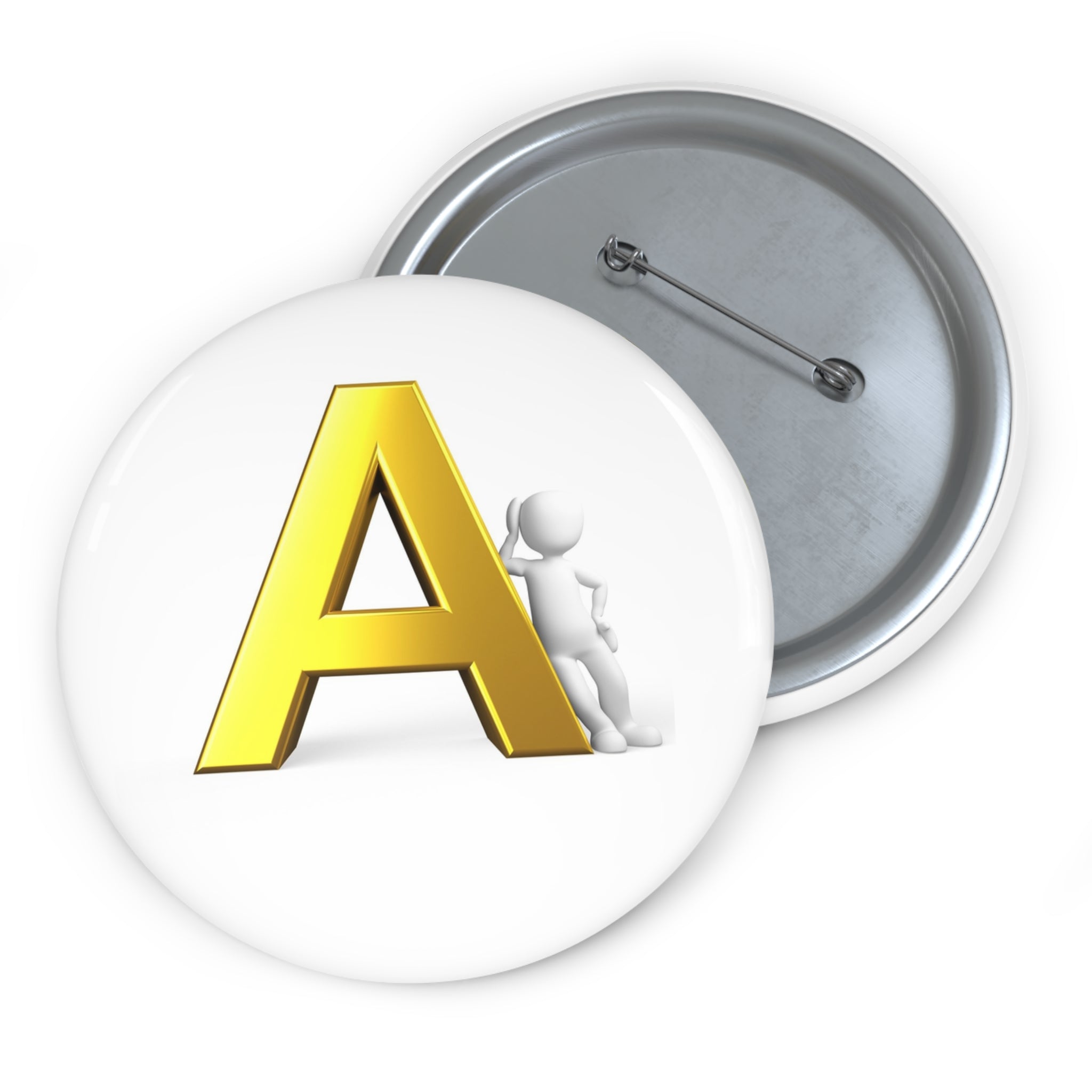 Bouton épingle lettre A en 3D jaune | Badge monogramme initial