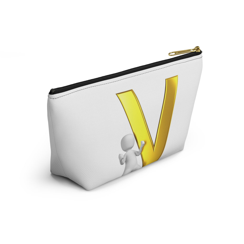 Gold Letter V Monogram Accessory Pouch | Initial V Makeup Bag