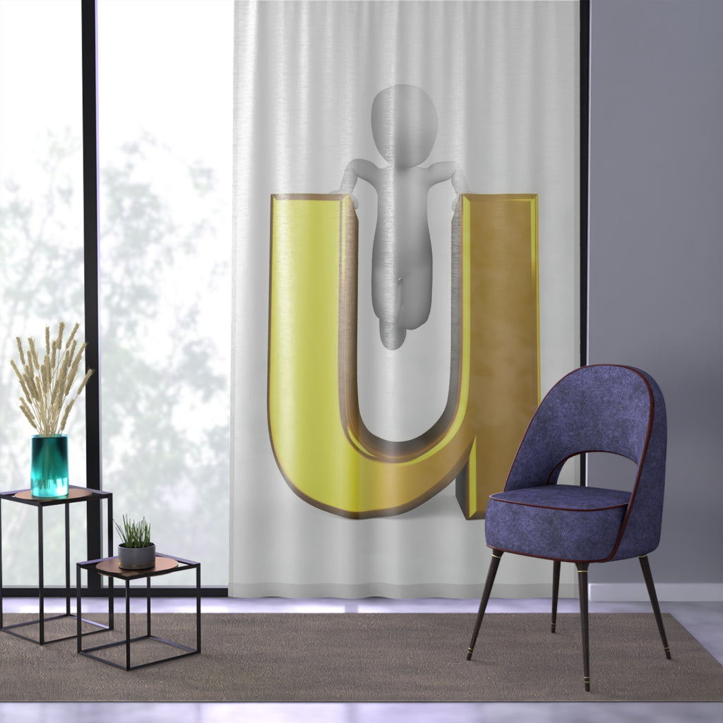 3D Letter U with Figure Window Curtain | Alphabet Initial Panel Drapery