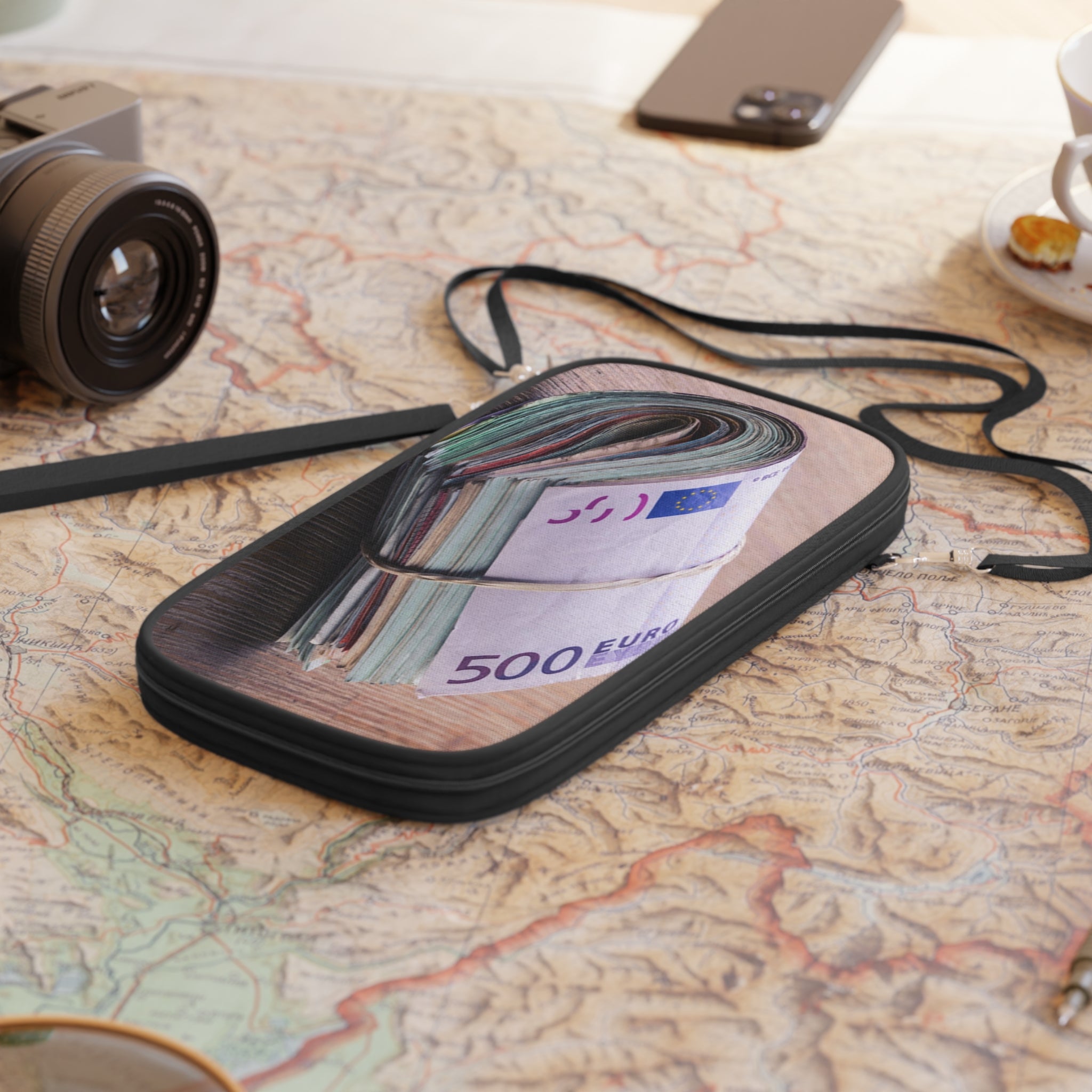 Stack of Euro Bills Passport Wallet | Money Roll Travel Accessory