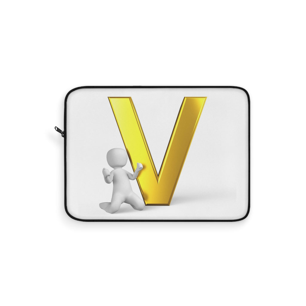 Gold Letter V with 3D Figure Laptop Sleeve | Monogram Initial V