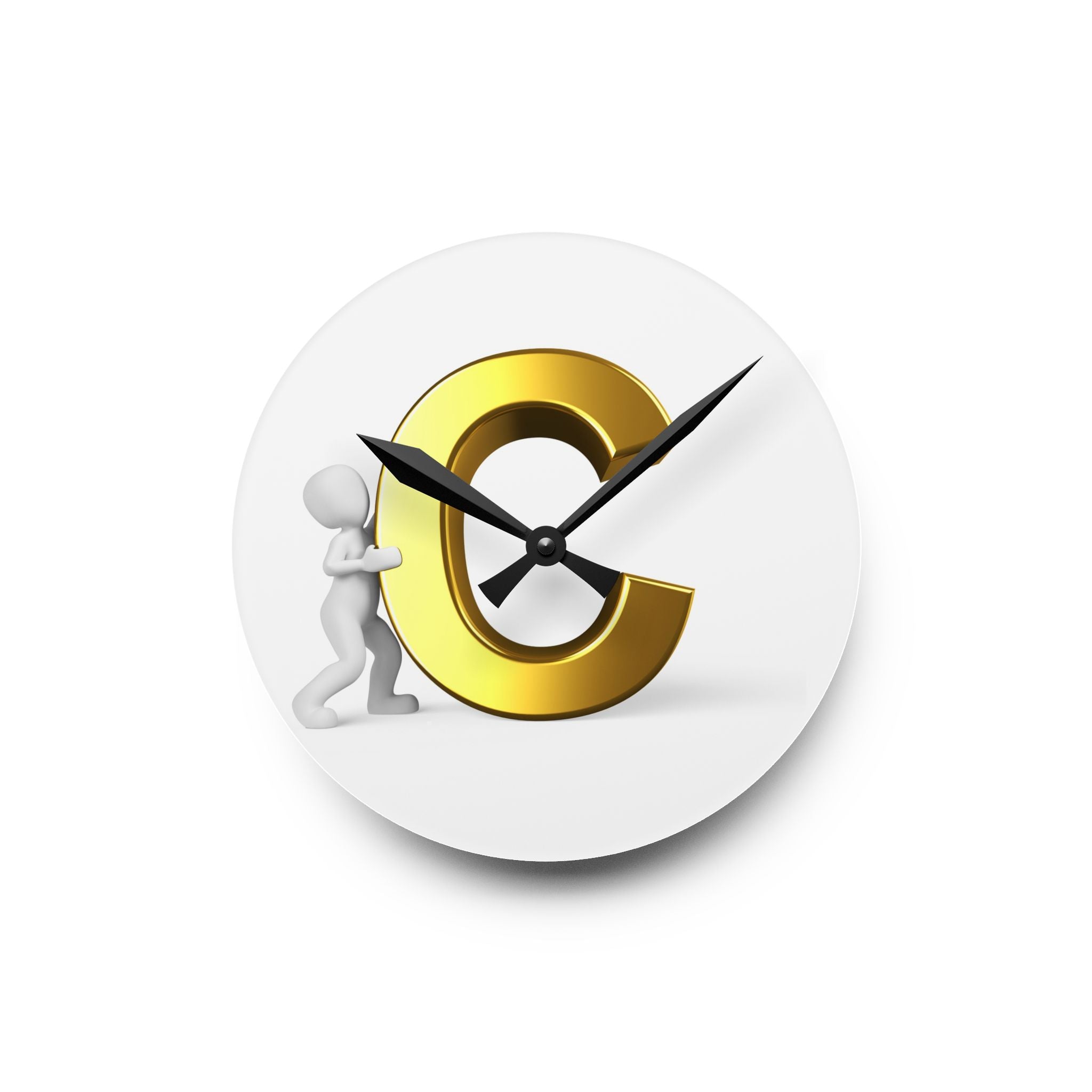 Gold Letter C with Figure Acrylic Wall Clock | Monogram Initial Decor