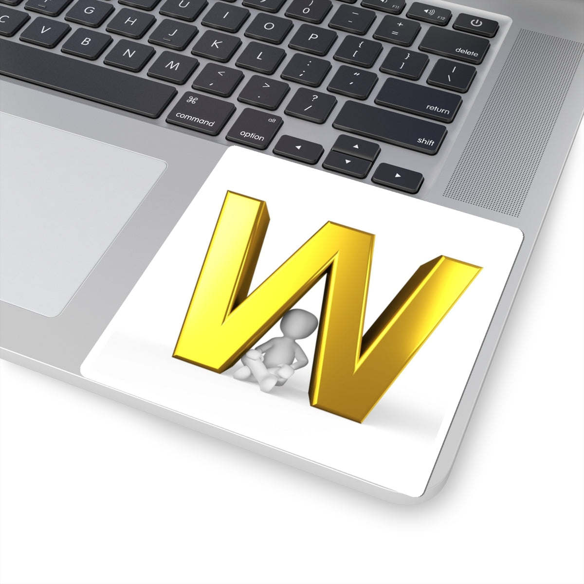 Gold 3D Letter W Sticker | Kiss-Cut Monogram Laptop Decal