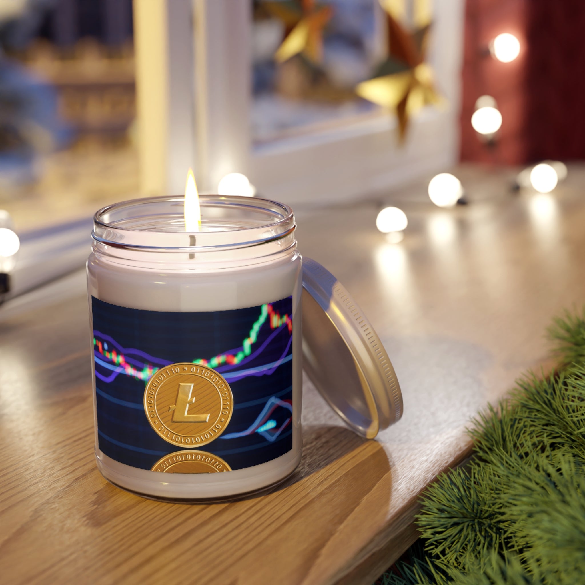 Litecoin Crypto Coin Candle, Soy Candle 9oz | Trading Chart Graphic