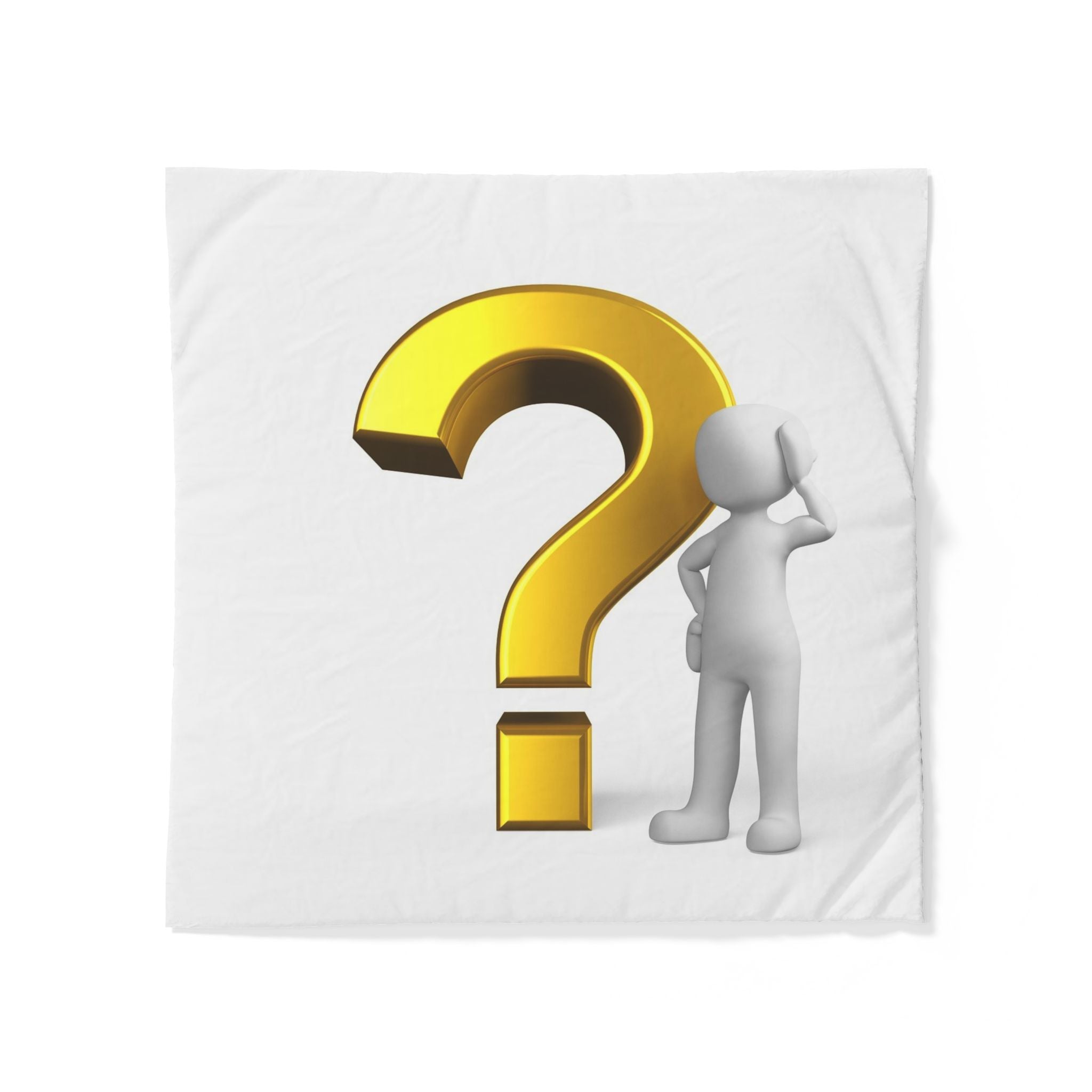Housse de Couette Point d'Interrogation Doré 3D avec Figure Pensante | Coton Blanc