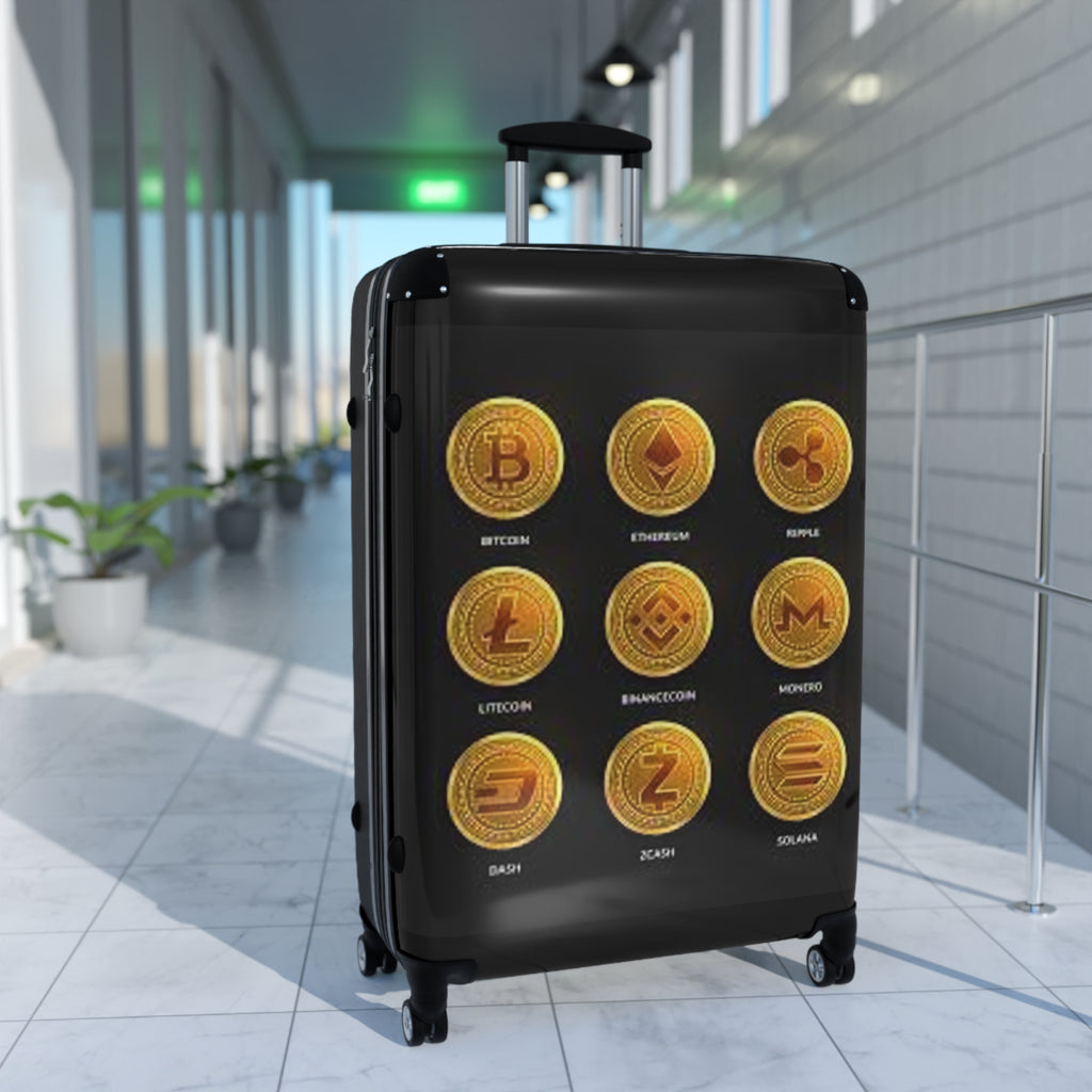 Cryptocurrency Coins Suitcase | Bitcoin Ethereum Litecoin Travel Luggage