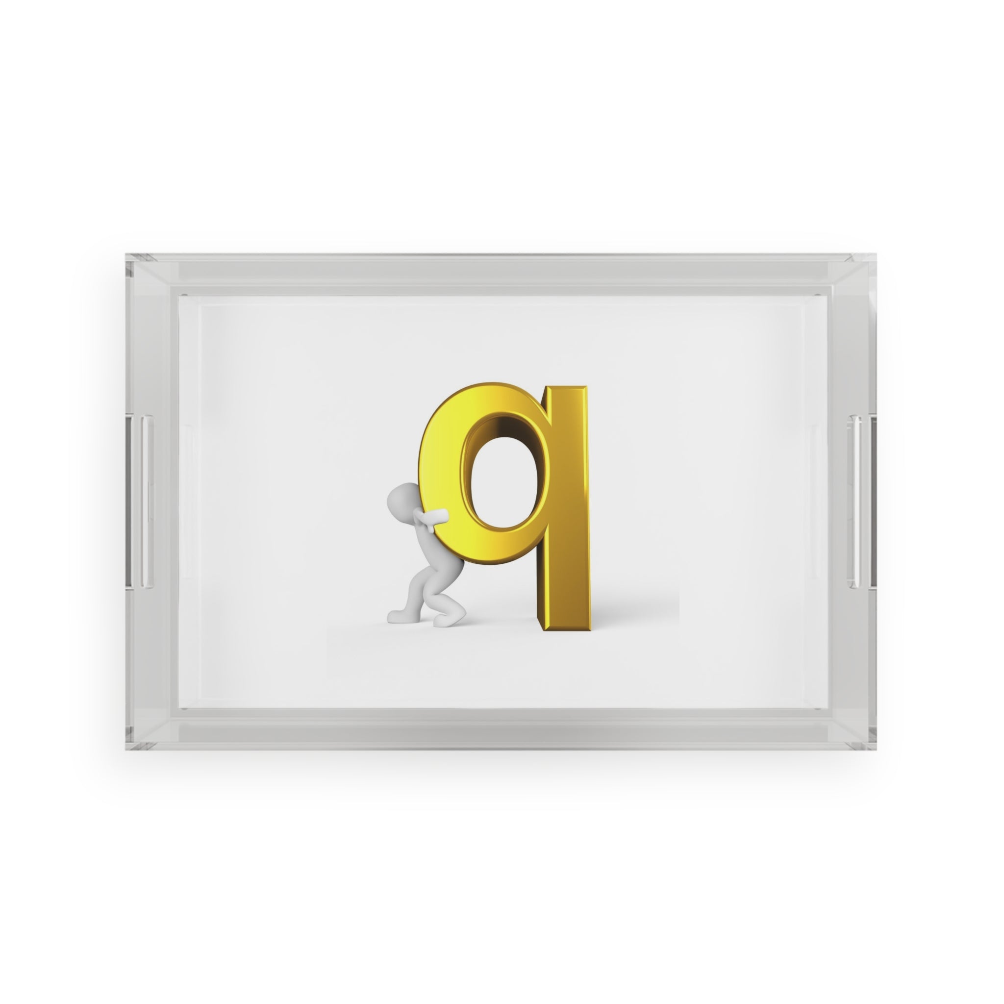 3D Figure Pushing Gold Letter Q Acrylic Serving Tray | Alphabet Decor