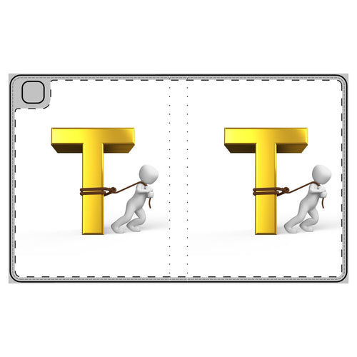 Étui portefeuille pour tablette avec lettre T en 3D | Motif Alphabet Initial T