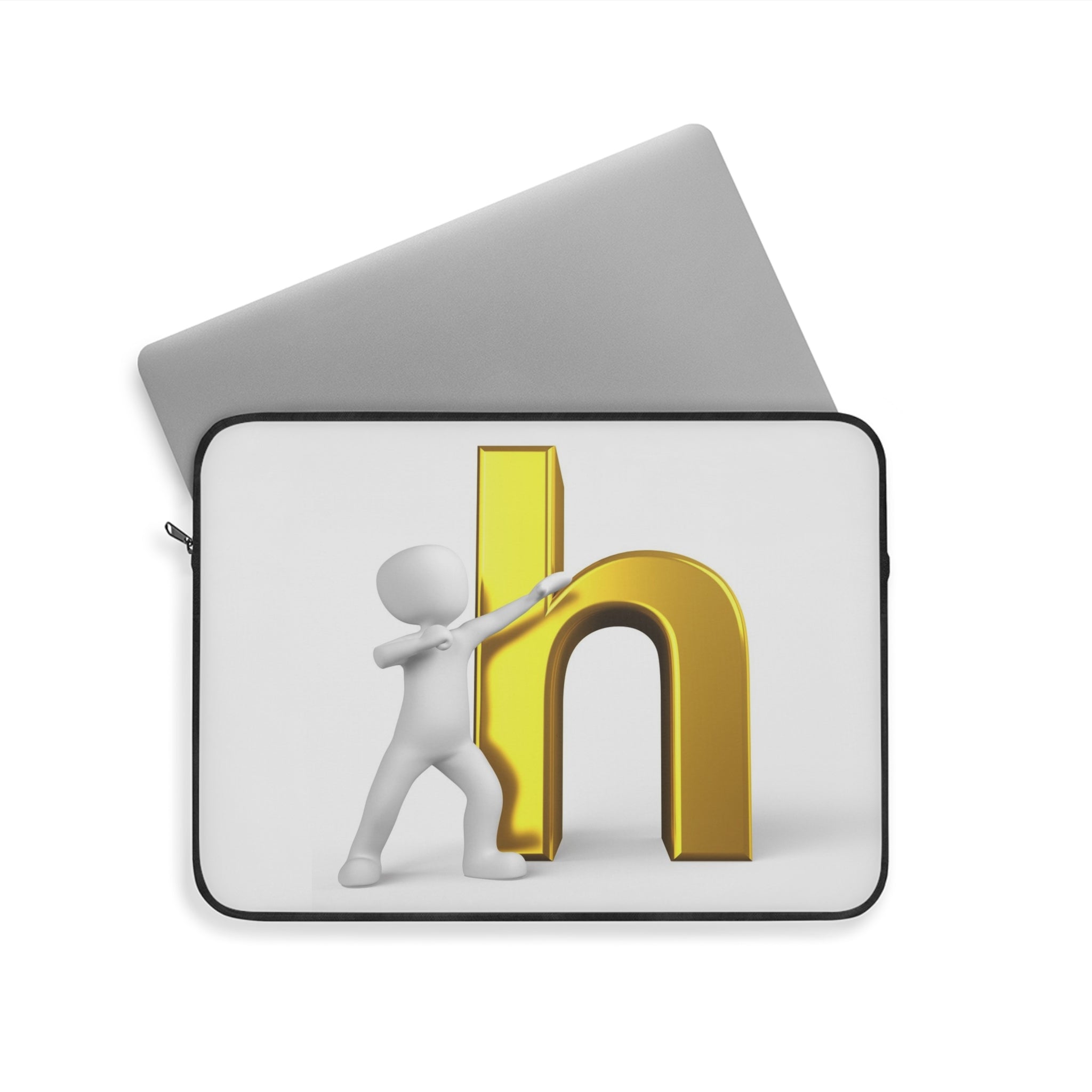 3D Figure Pushing Golden Letter h Laptop Sleeve | Letter H Typography Case