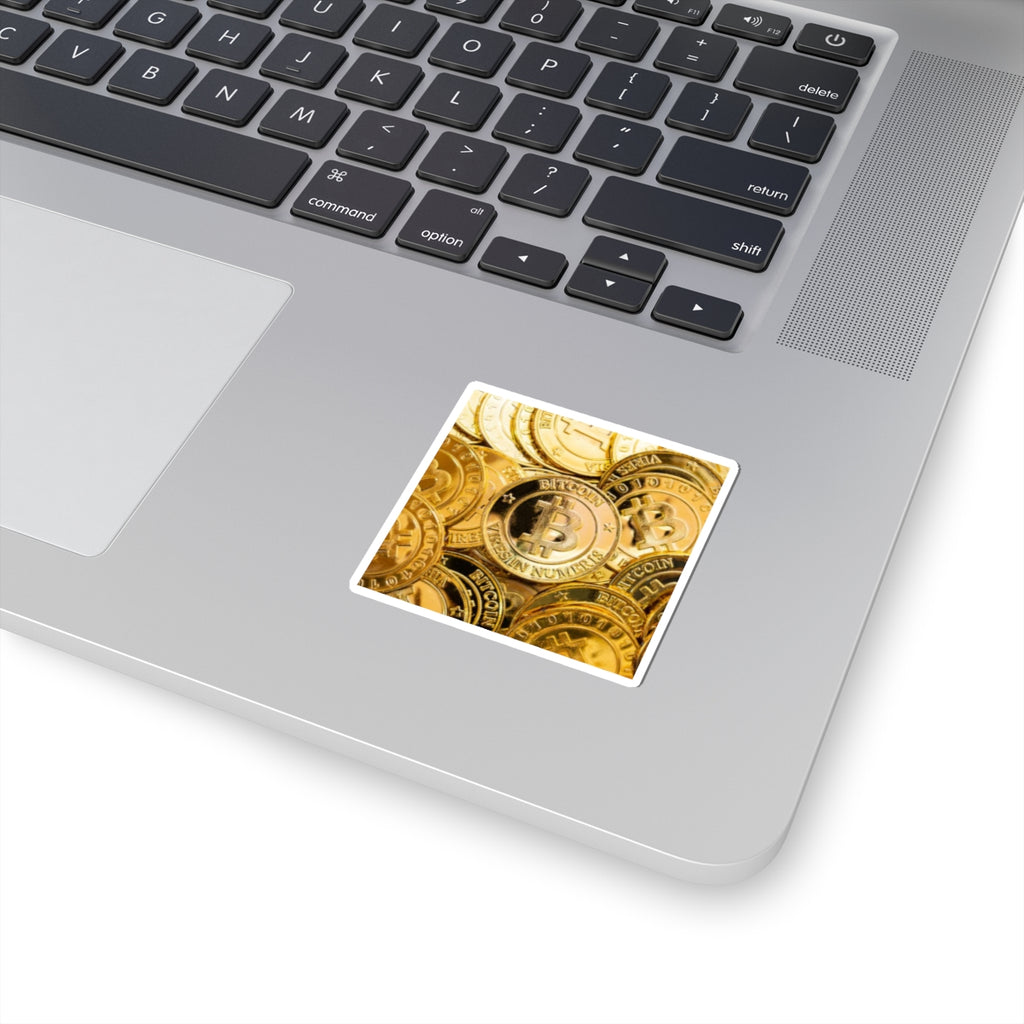 Gold Bitcoin Coin Pattern Kiss-Cut Stickers | Cryptocurrency Laptop Decal