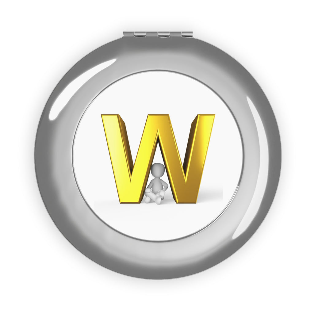 Gold 3D Letter W Compact Travel Mirror | Initial W Pocket Mirror