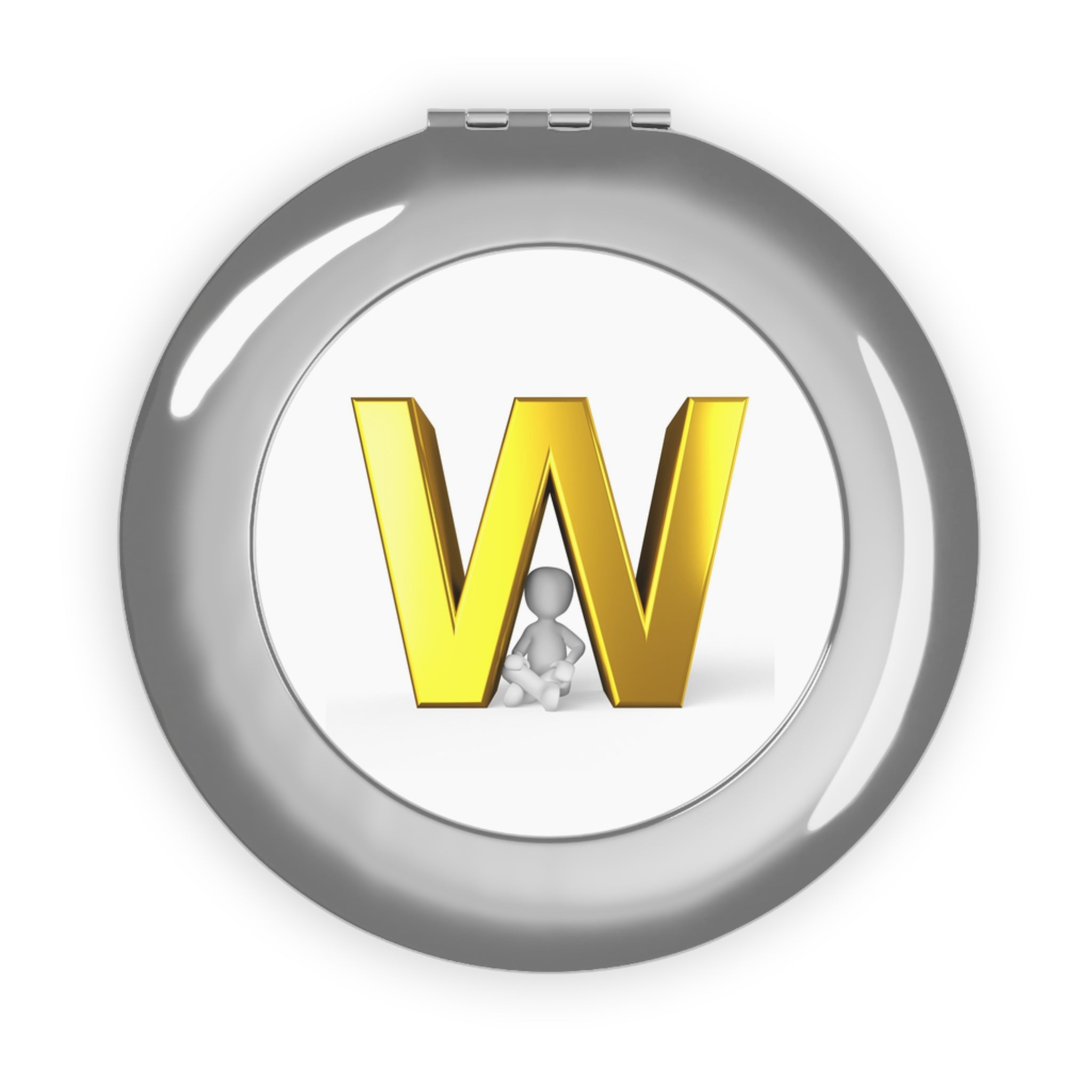 Gold 3D Letter W Compact Travel Mirror | Initial W Pocket Mirror