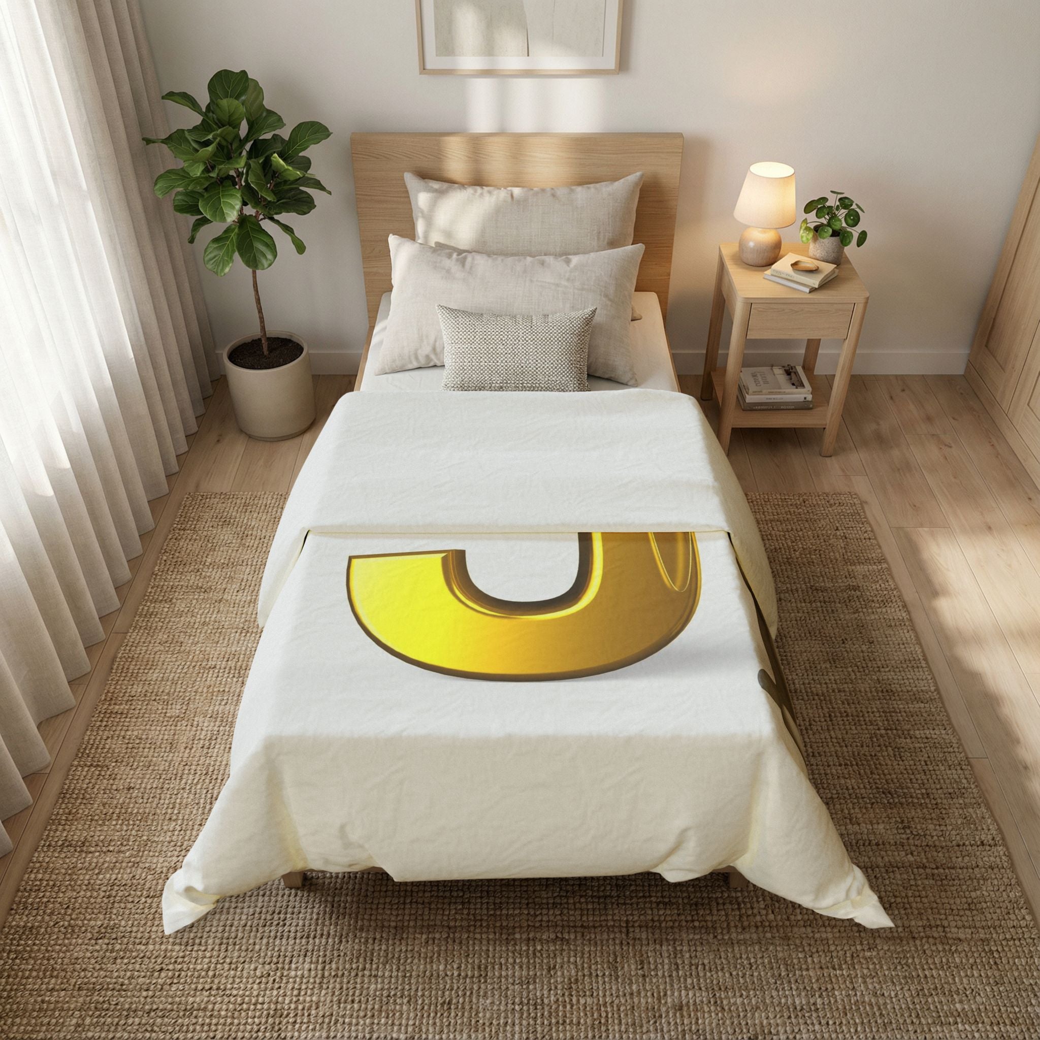 Gold Letter J illustration Duvet Cover | Monogram Initial Bedding