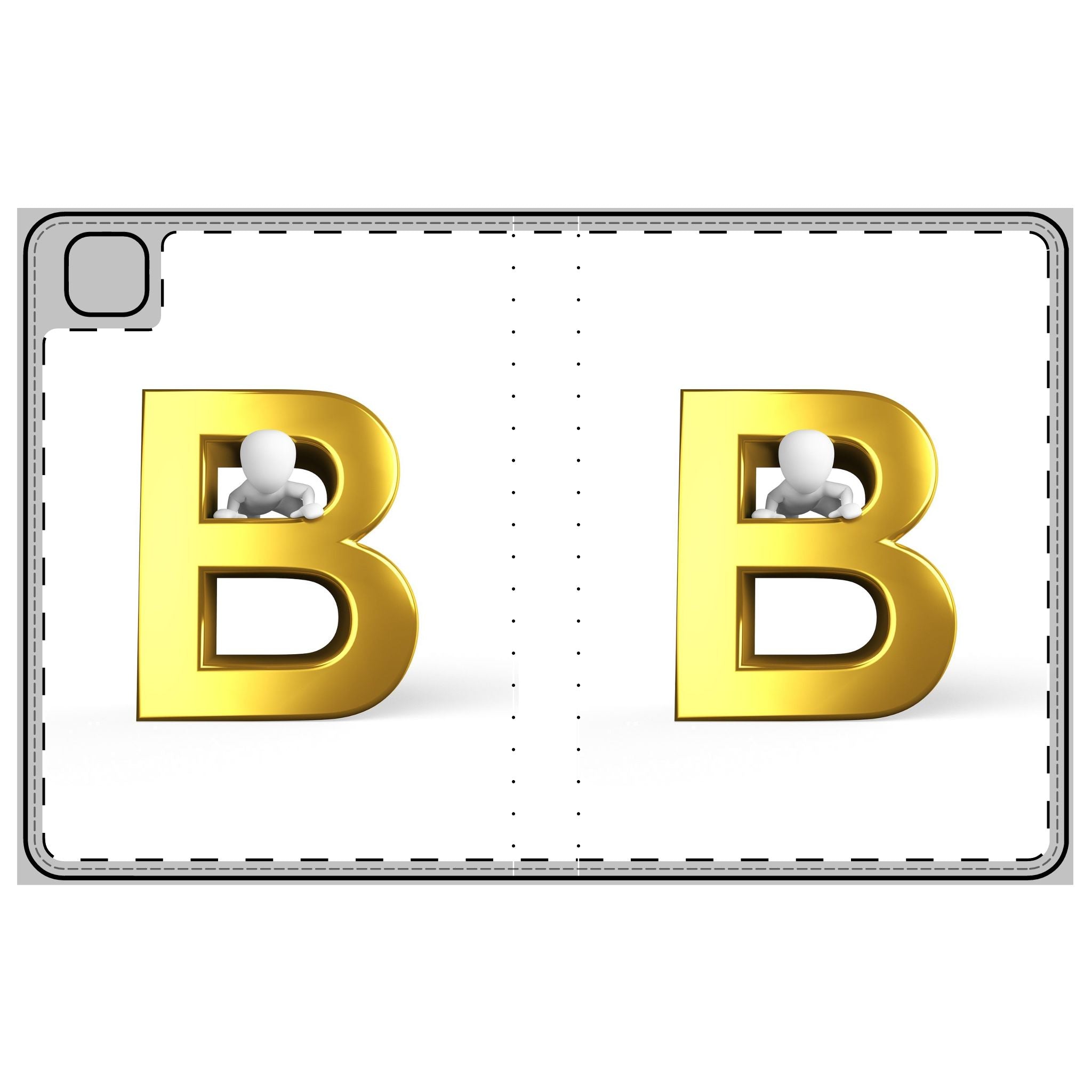 Étui portefeuille pour tablette avec monogramme lettre B doré | Housse alphabet initiale B