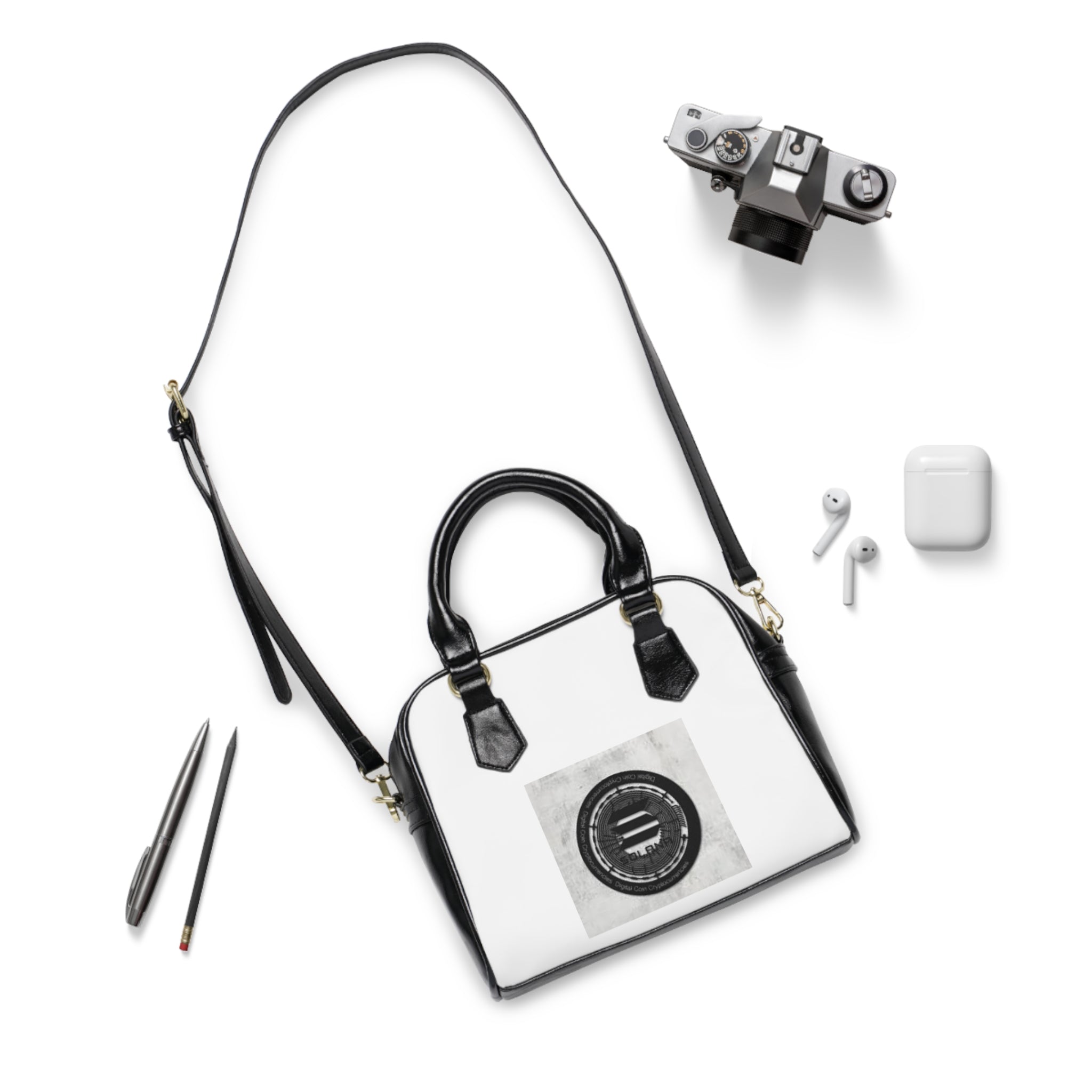 Solana Cryptocurrency Shoulder Handbag | Monochrome Photography Circle Logo
