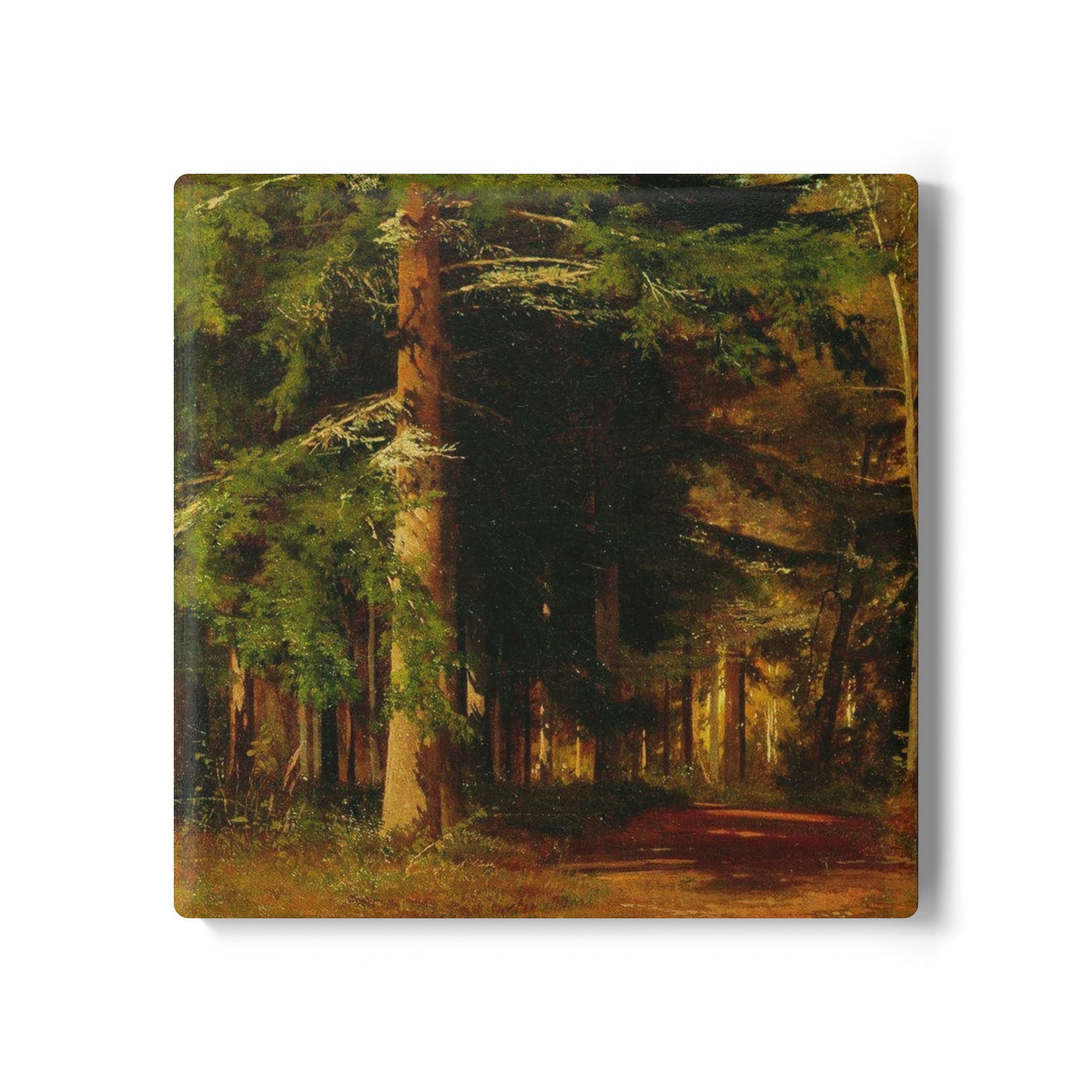 Forest Path Painting Ceramic Coaster | Woodland Trees Nature Scene
