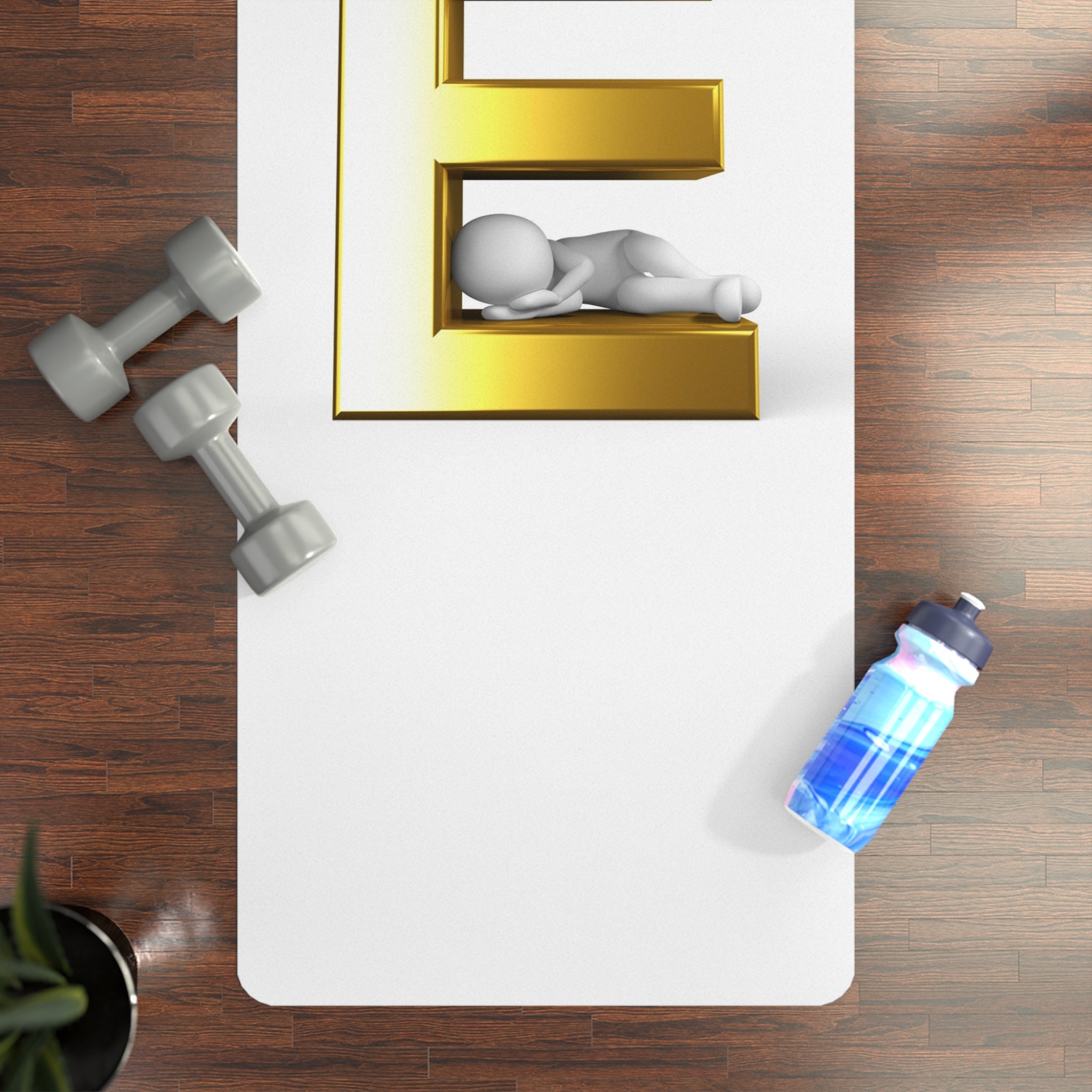 Gold Letter E with Resting Figure Rubber Yoga Mat | Initial Monogram Mat