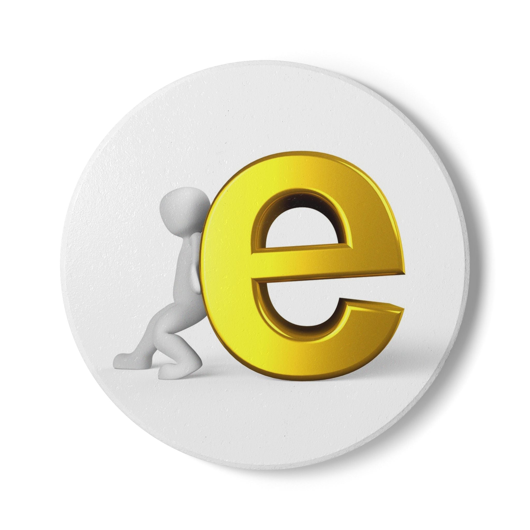 Gold Letter E with Figure Ceramic Coaster | Monogram Initial Coaster