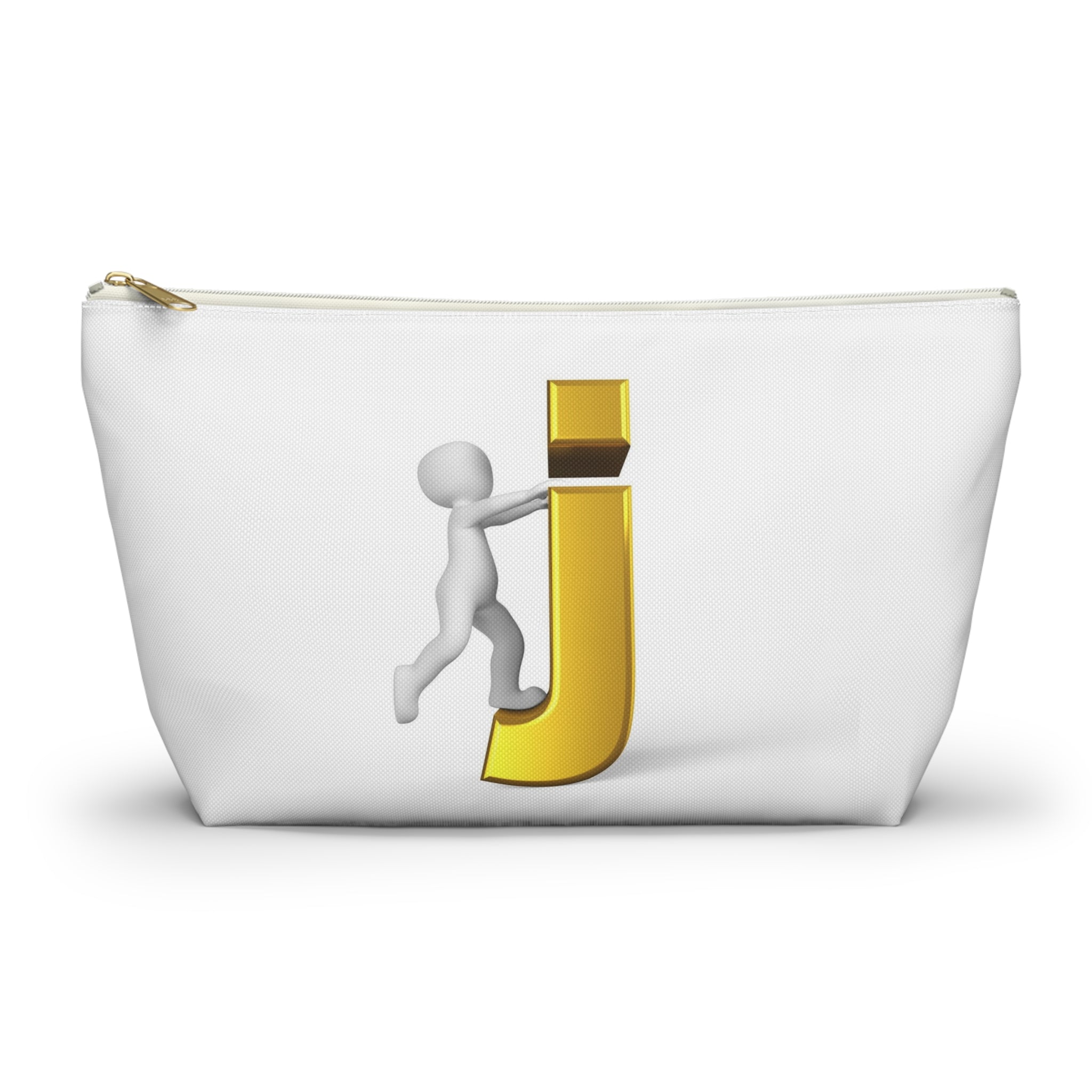 Stick Figure Pushing Gold Letter J Accessory Pouch