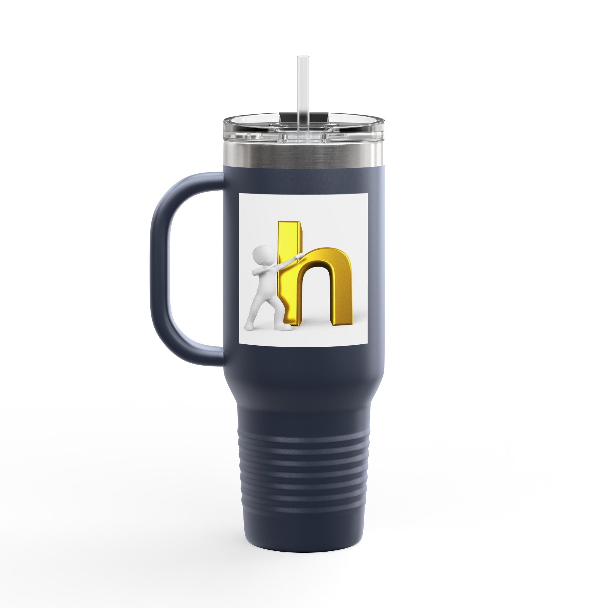 3D Gold Letter H with Figure | Travel Mug