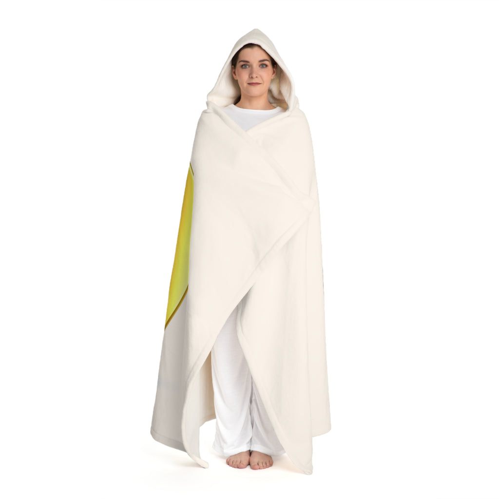 Cream Hooded Sherpa Fleece Blanket | Gold Letter D With Figure